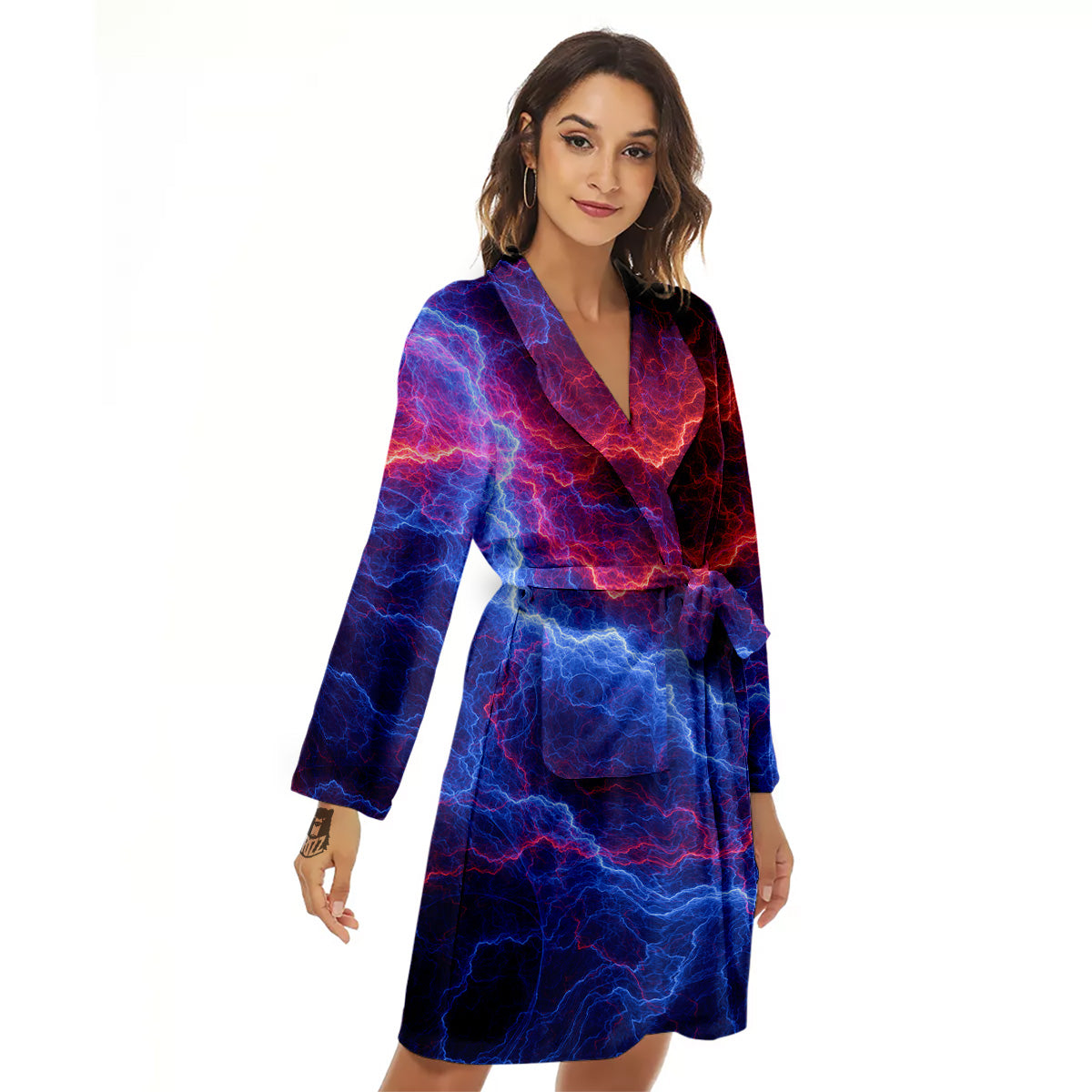 Lightning Red And Blue Print Women's Robe-grizzshop