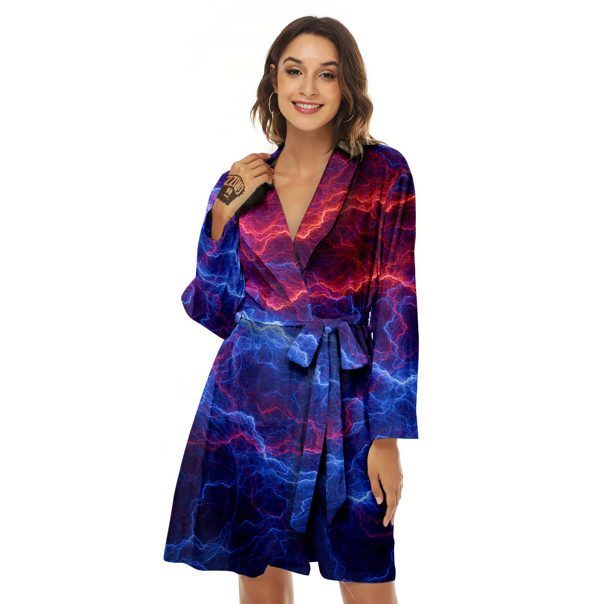 Lightning Red And Blue Print Women's Robe-grizzshop