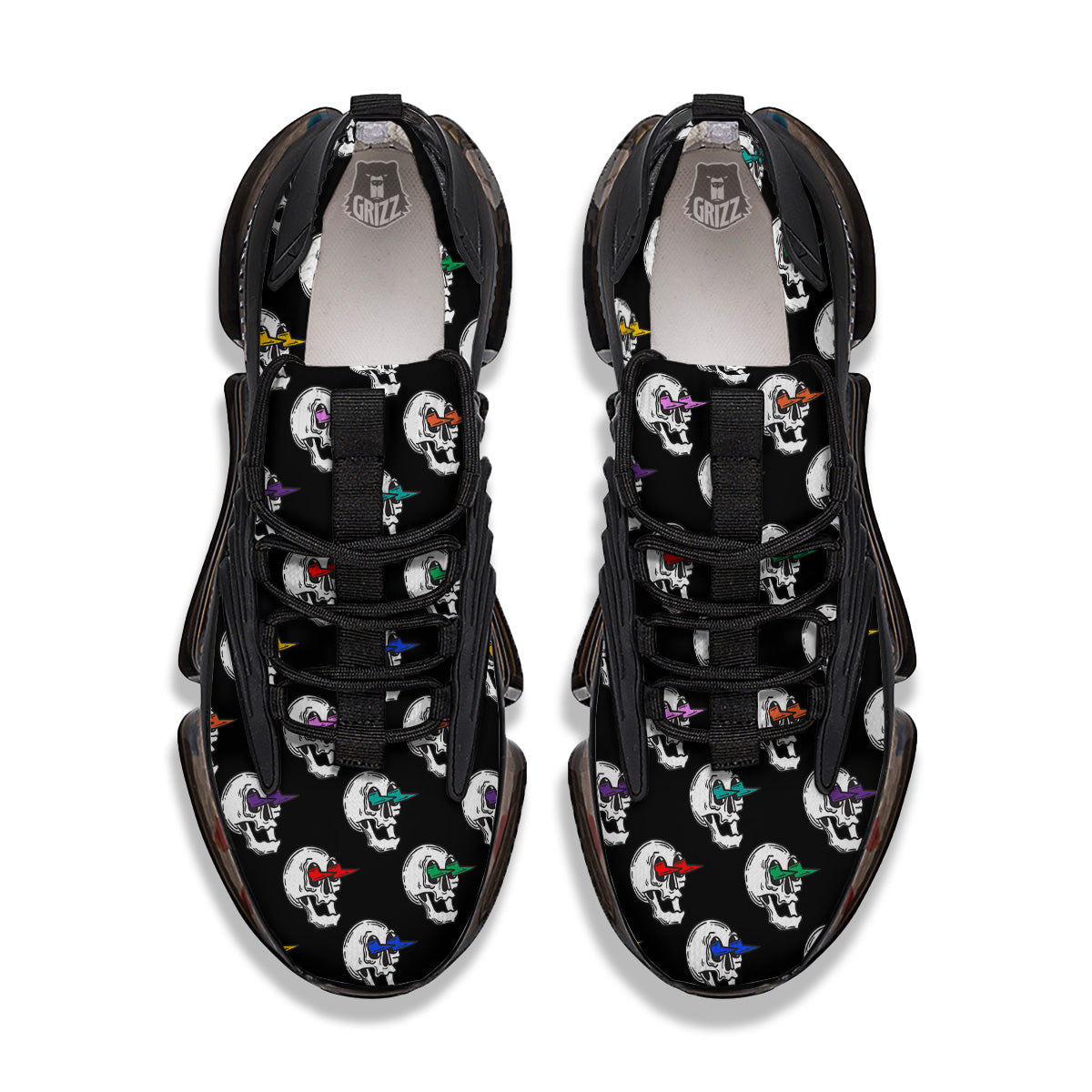 Lightning Skull Print Pattern Black Gym Shoes-grizzshop