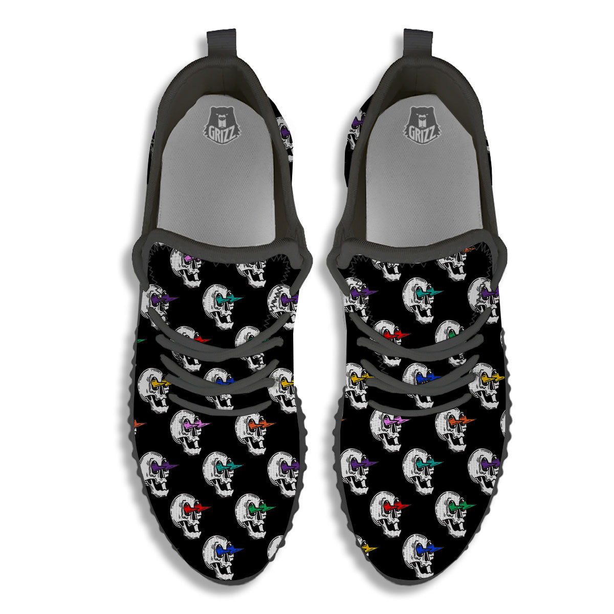 Lightning Skull Print Pattern Black Walking Shoes-grizzshop