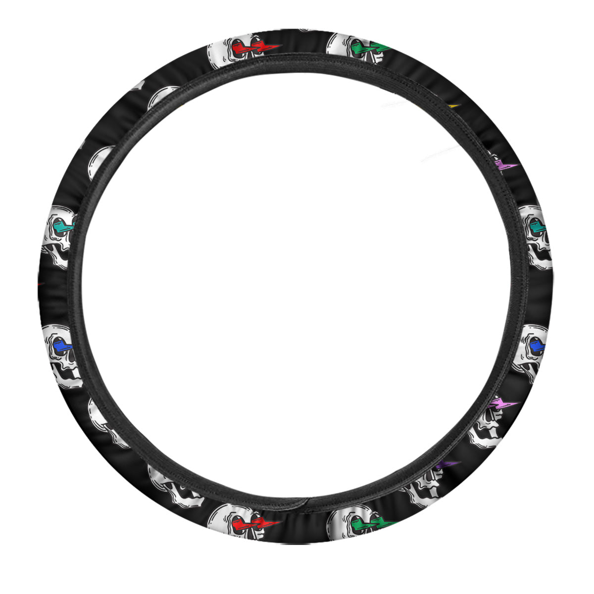 Lightning Skull Print Pattern Car Steering Wheel Cover-grizzshop