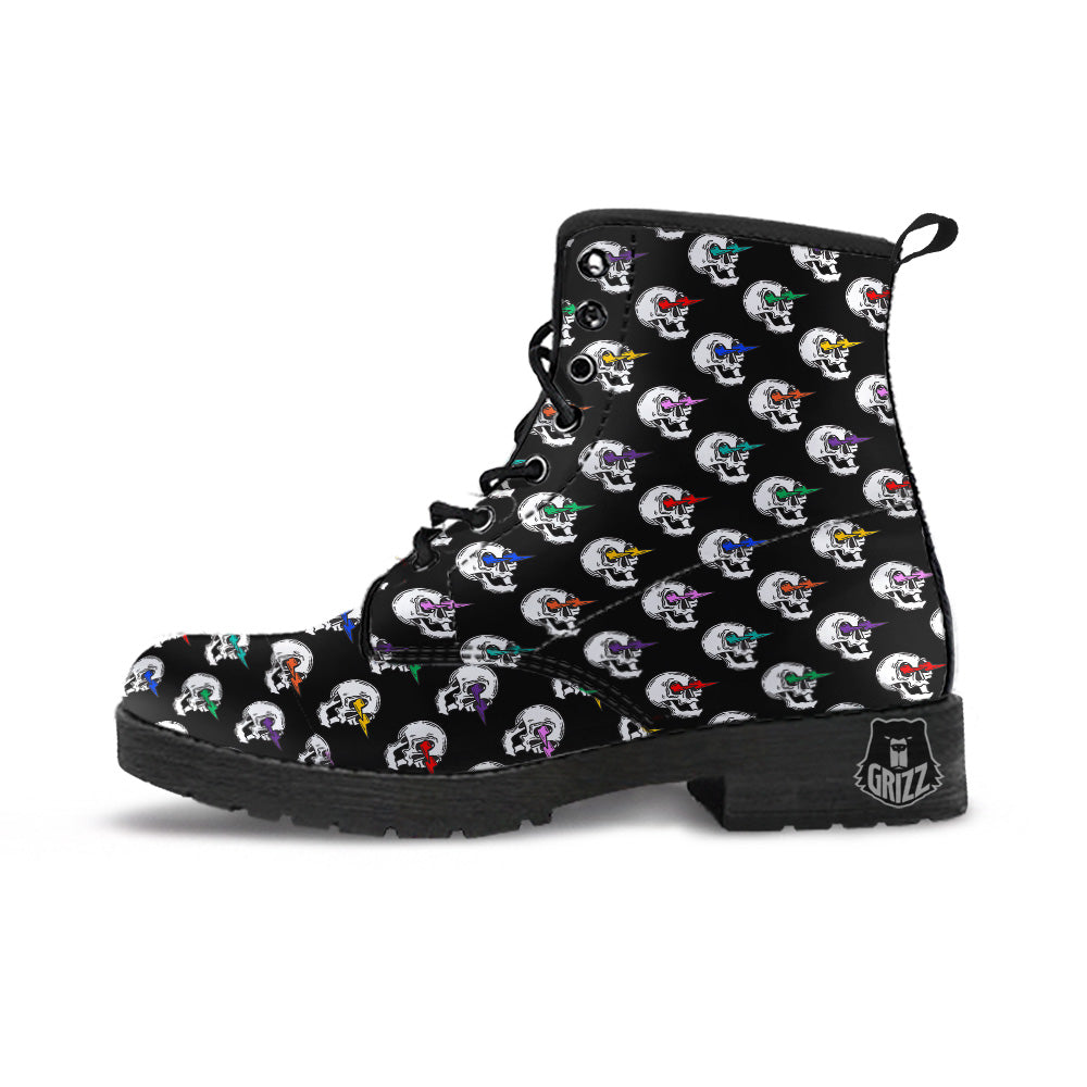 Lightning Skull Print Pattern Leather Boots-grizzshop