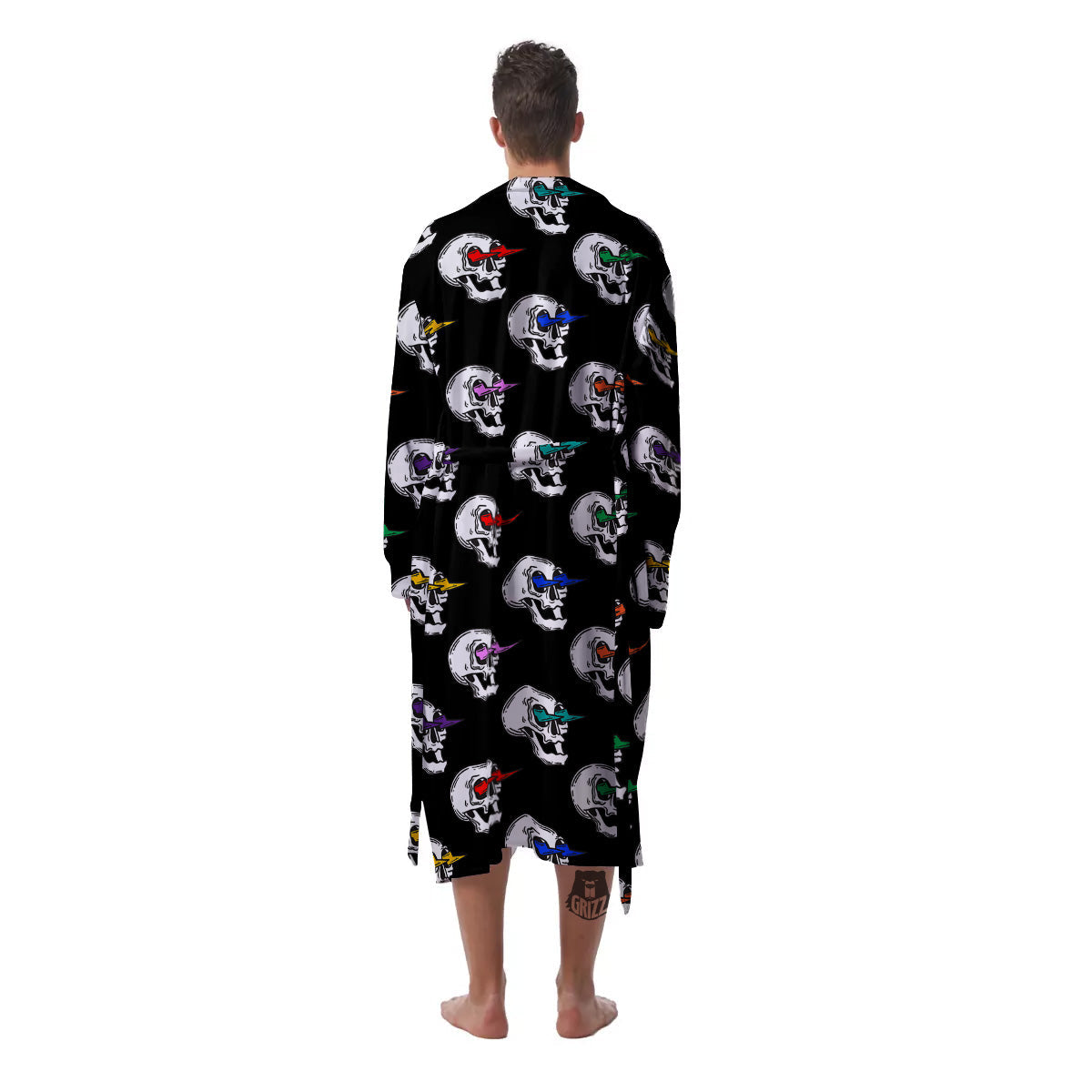 Lightning Skull Print Pattern Men's Robe-grizzshop
