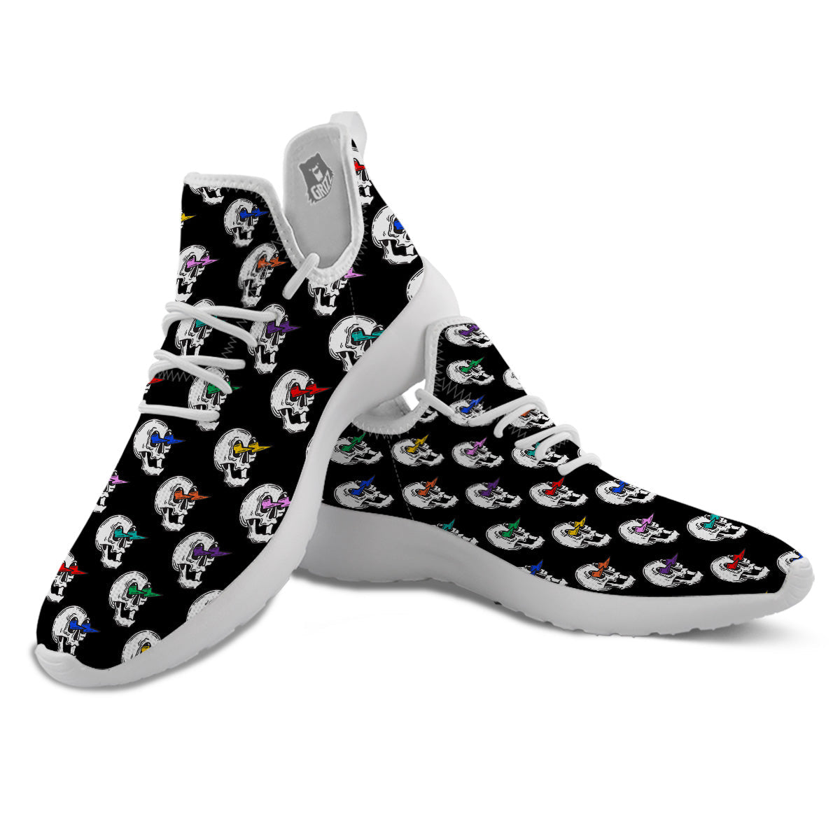 Lightning Skull Print Pattern White Athletic Shoes-grizzshop