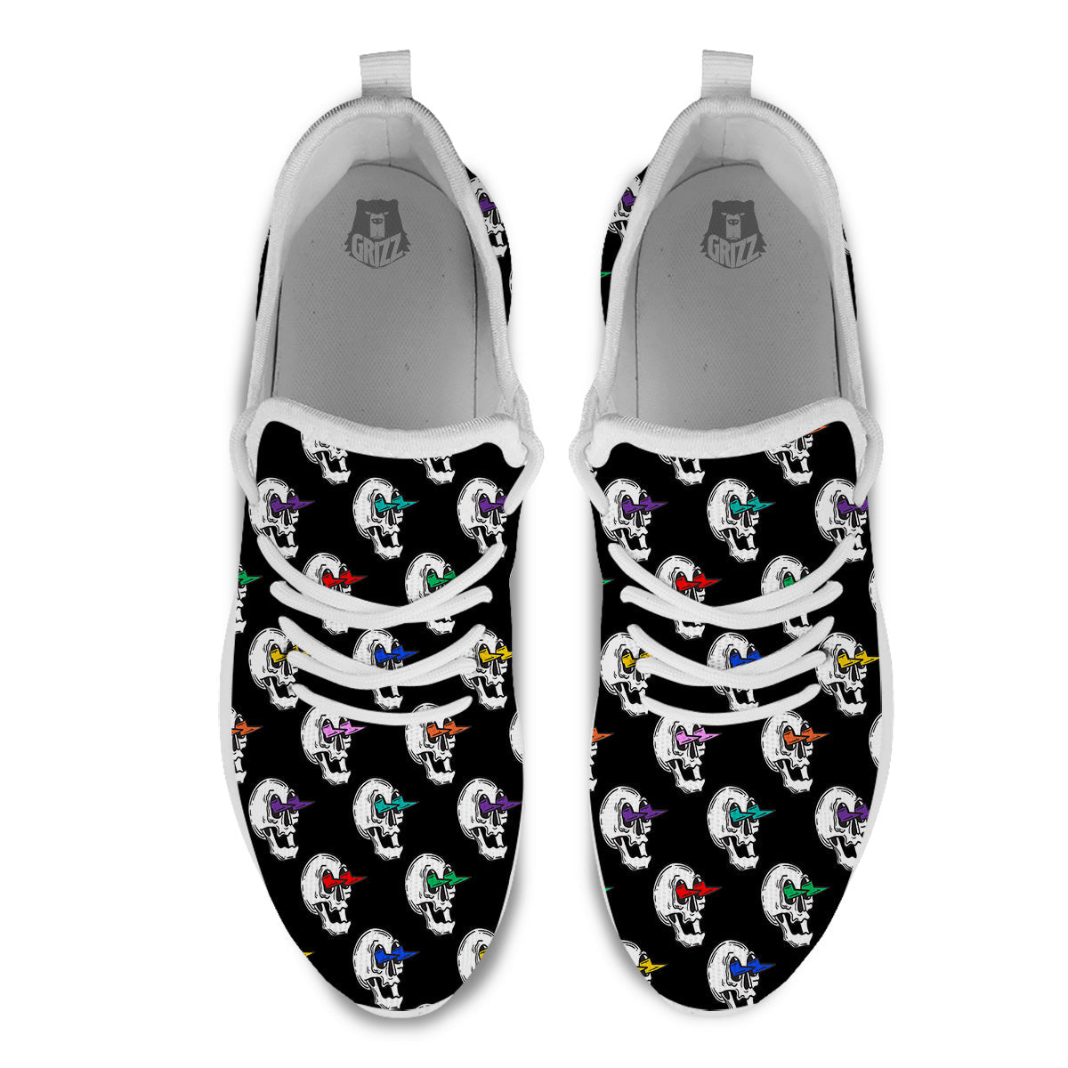 Lightning Skull Print Pattern White Athletic Shoes-grizzshop
