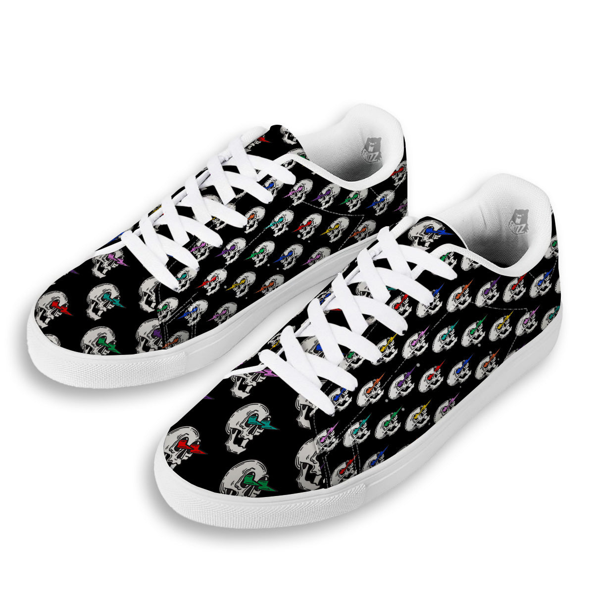 Lightning Skull Print Pattern White Low Top Sneakers-grizzshop