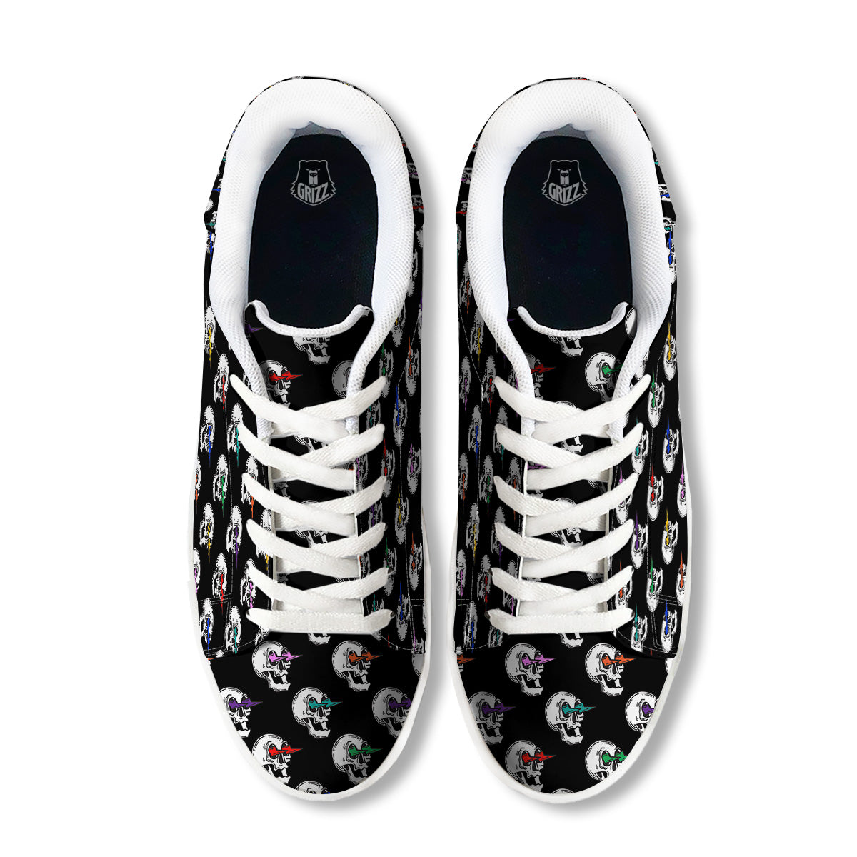 Lightning Skull Print Pattern White Low Top Sneakers-grizzshop