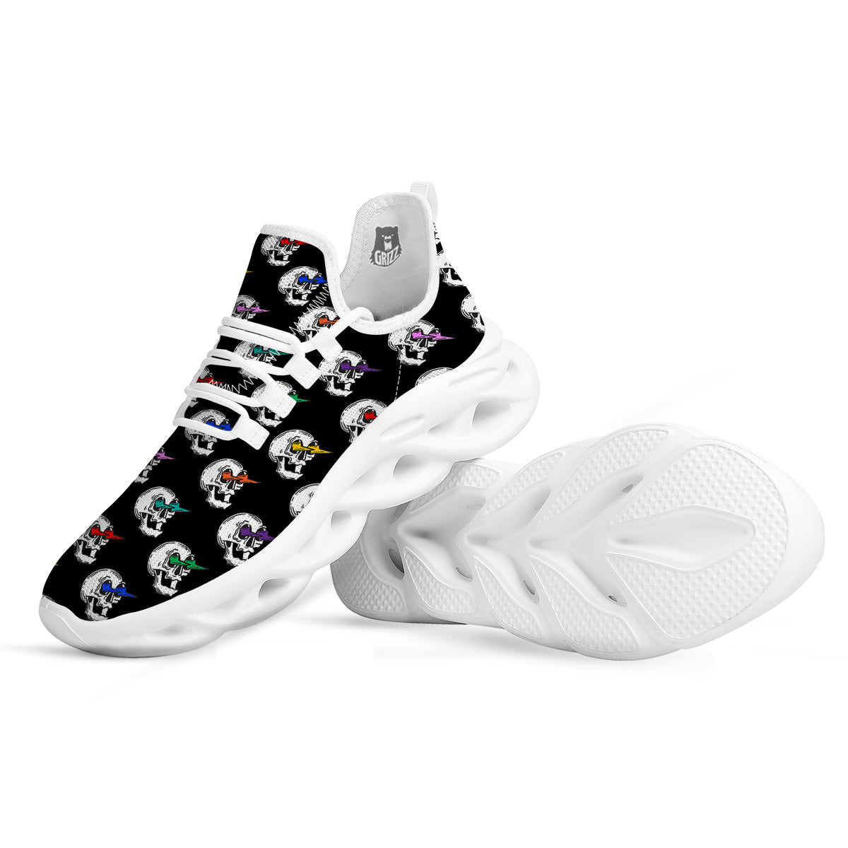 Lightning Skull Print Pattern White Running Shoes-grizzshop