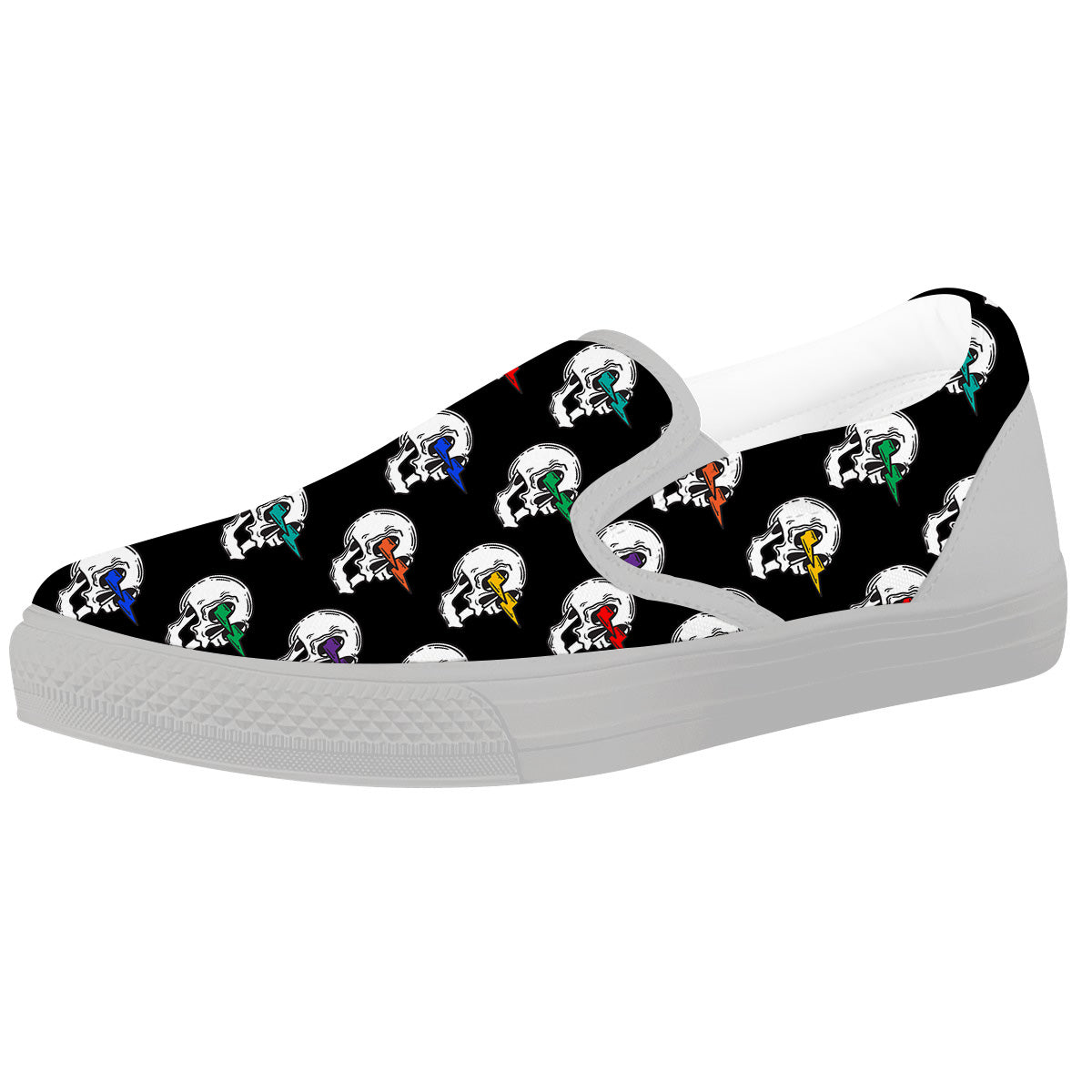Lightning Skull Print Pattern White Slip On Shoes-grizzshop