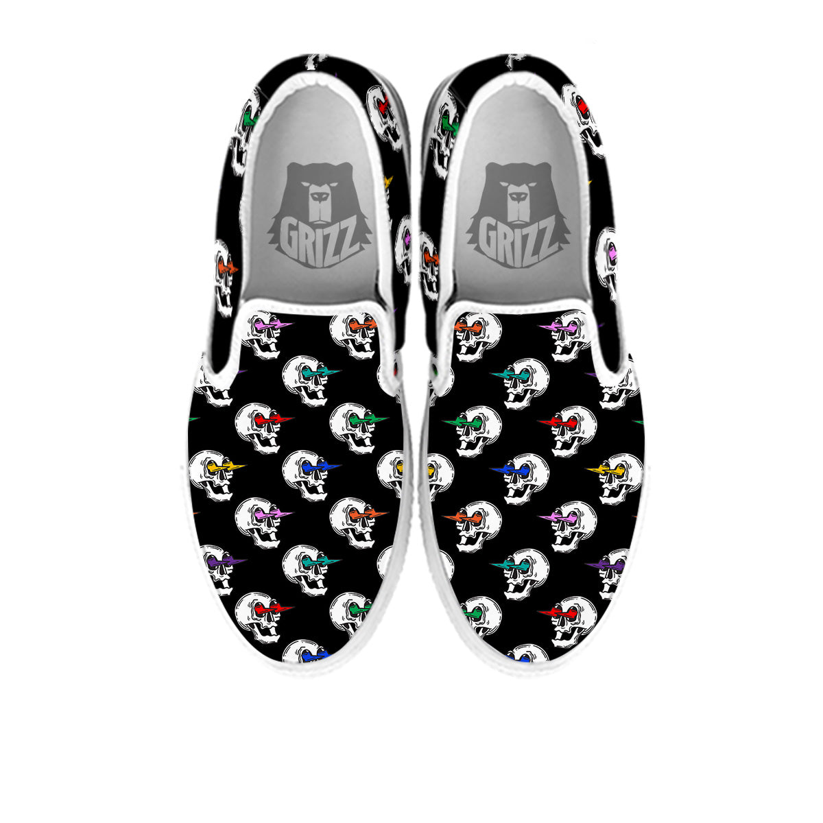 Lightning Skull Print Pattern White Slip On Shoes-grizzshop