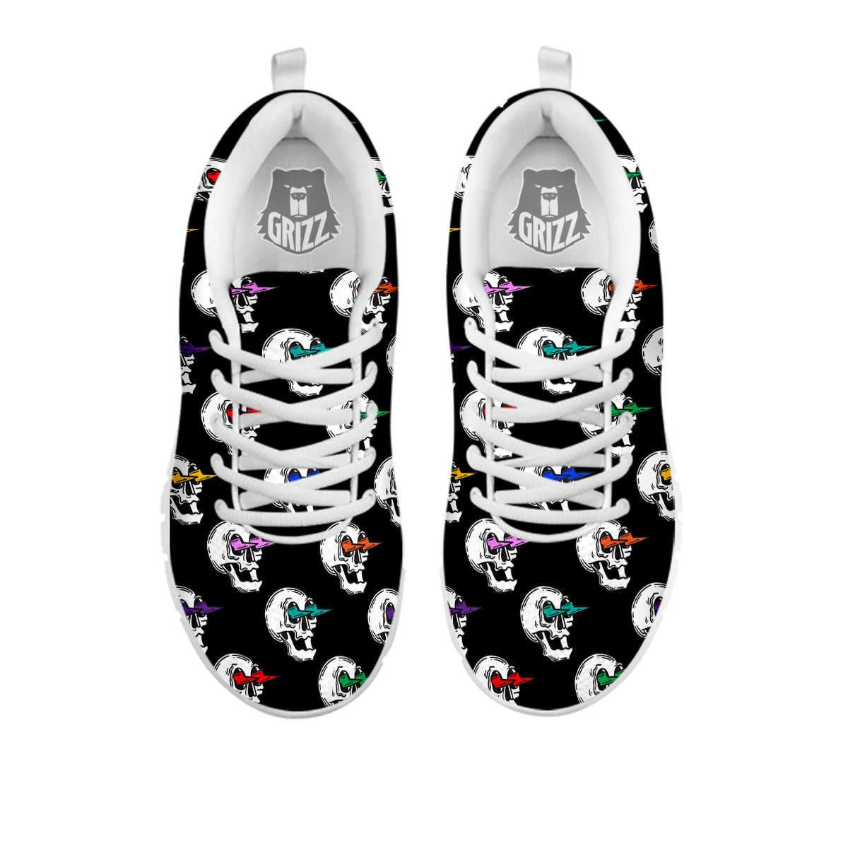Lightning Skull Print Pattern White Sneaker-grizzshop