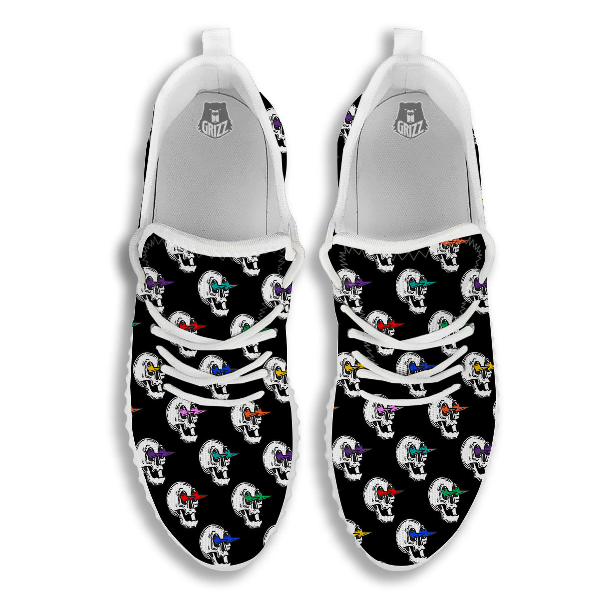 Lightning Skull Print Pattern White Walking Shoes-grizzshop