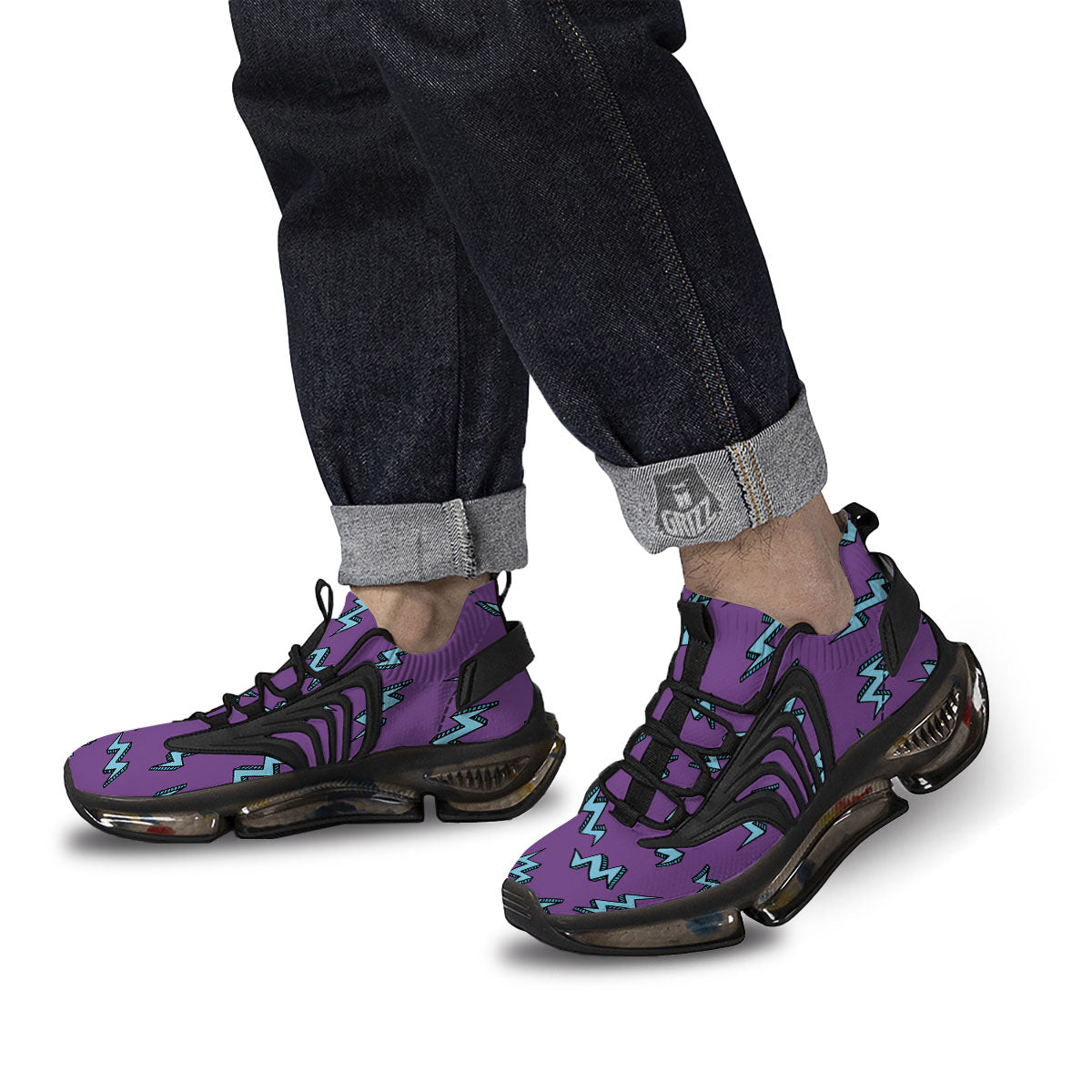 Lightning Teal And Purple Print Pattern Black Gym Shoes-grizzshop