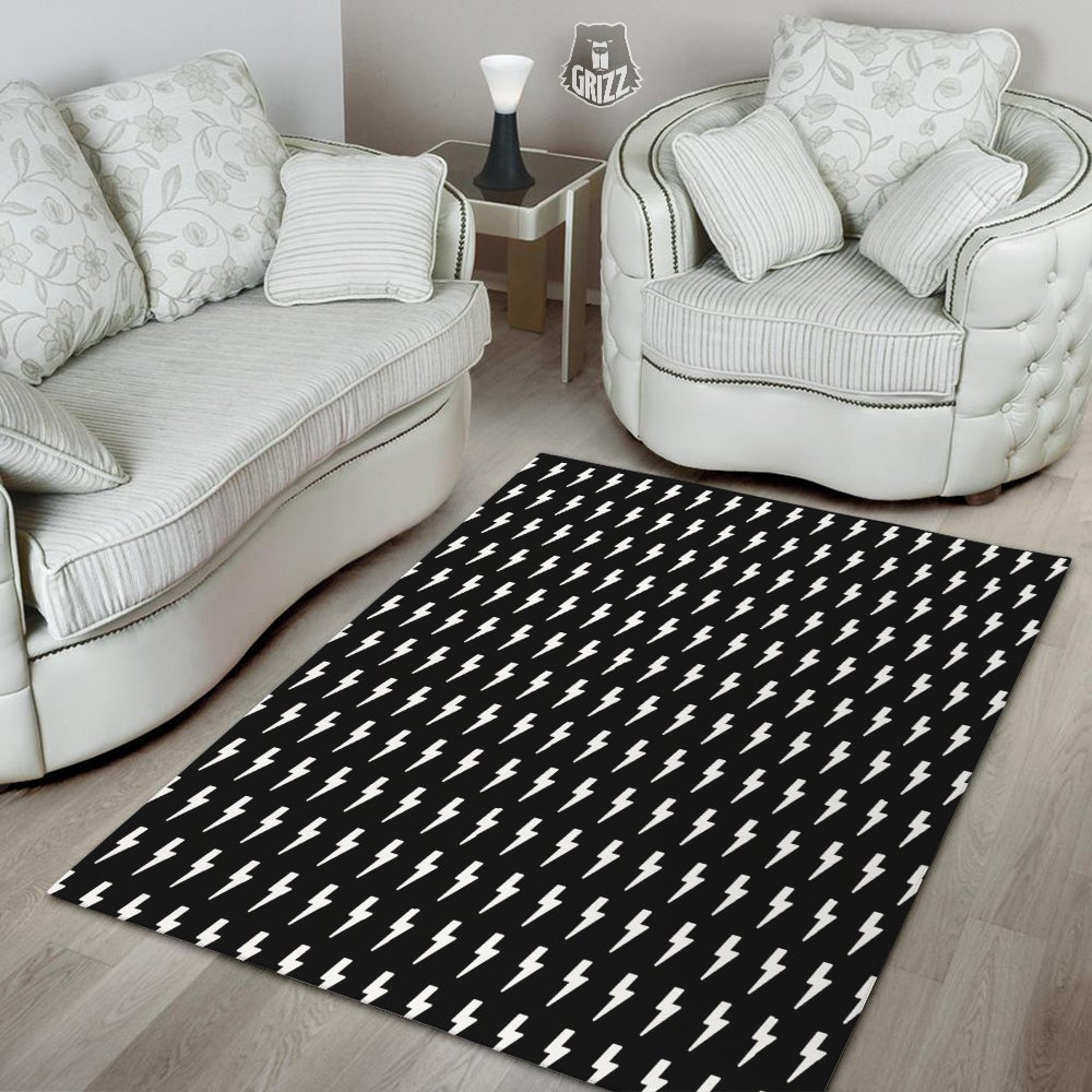 Lightning White And Black Print Pattern Floor Mat-grizzshop