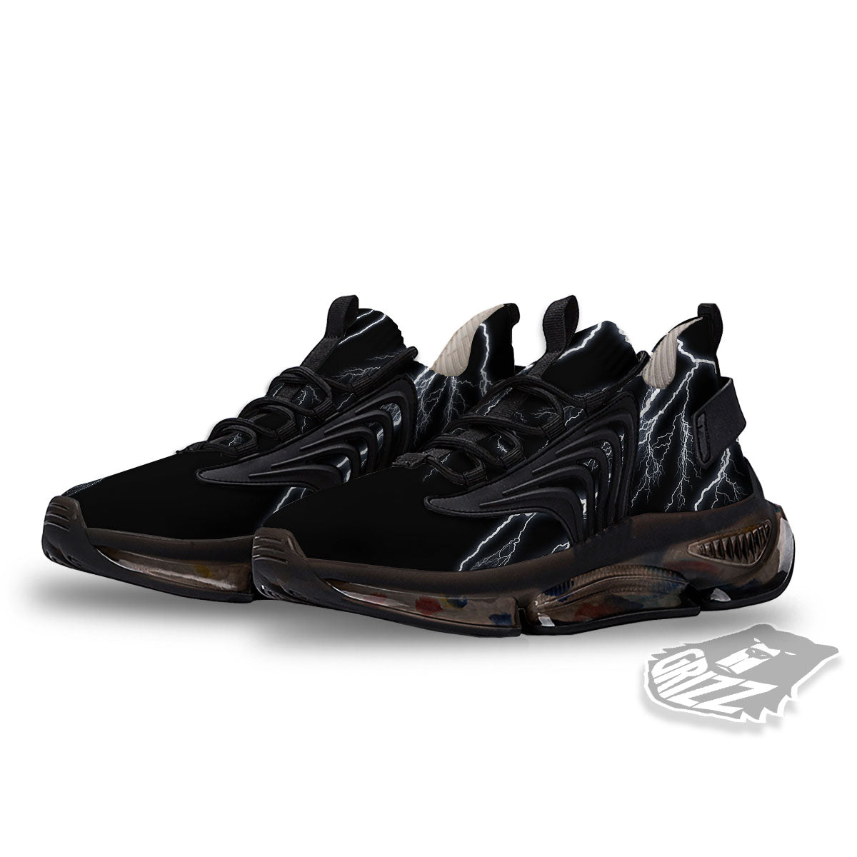Lightning White Electric Print Black Gym Shoes-grizzshop