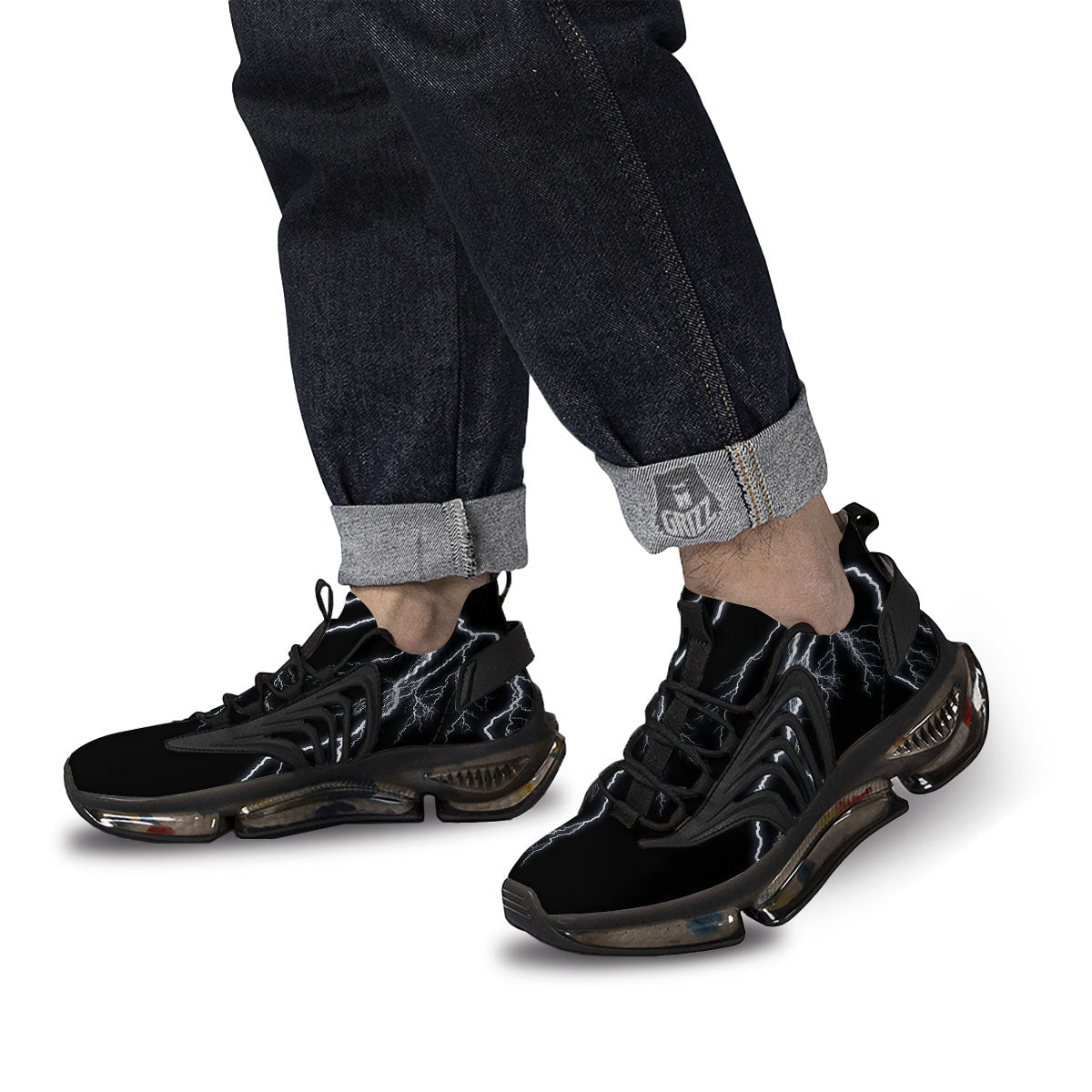 Lightning White Electric Print Black Gym Shoes-grizzshop