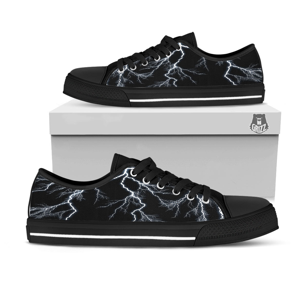 Lightning White Electric Print Black Low Top Shoes-grizzshop
