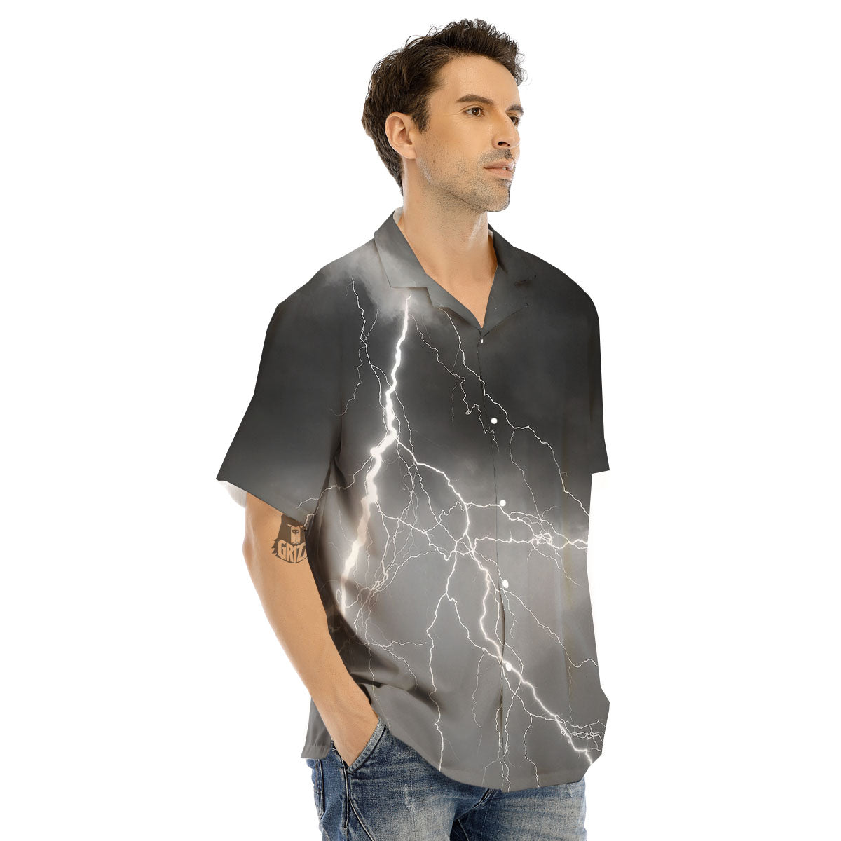 Lightning White Print Men's Hawaiian Shirt-grizzshop