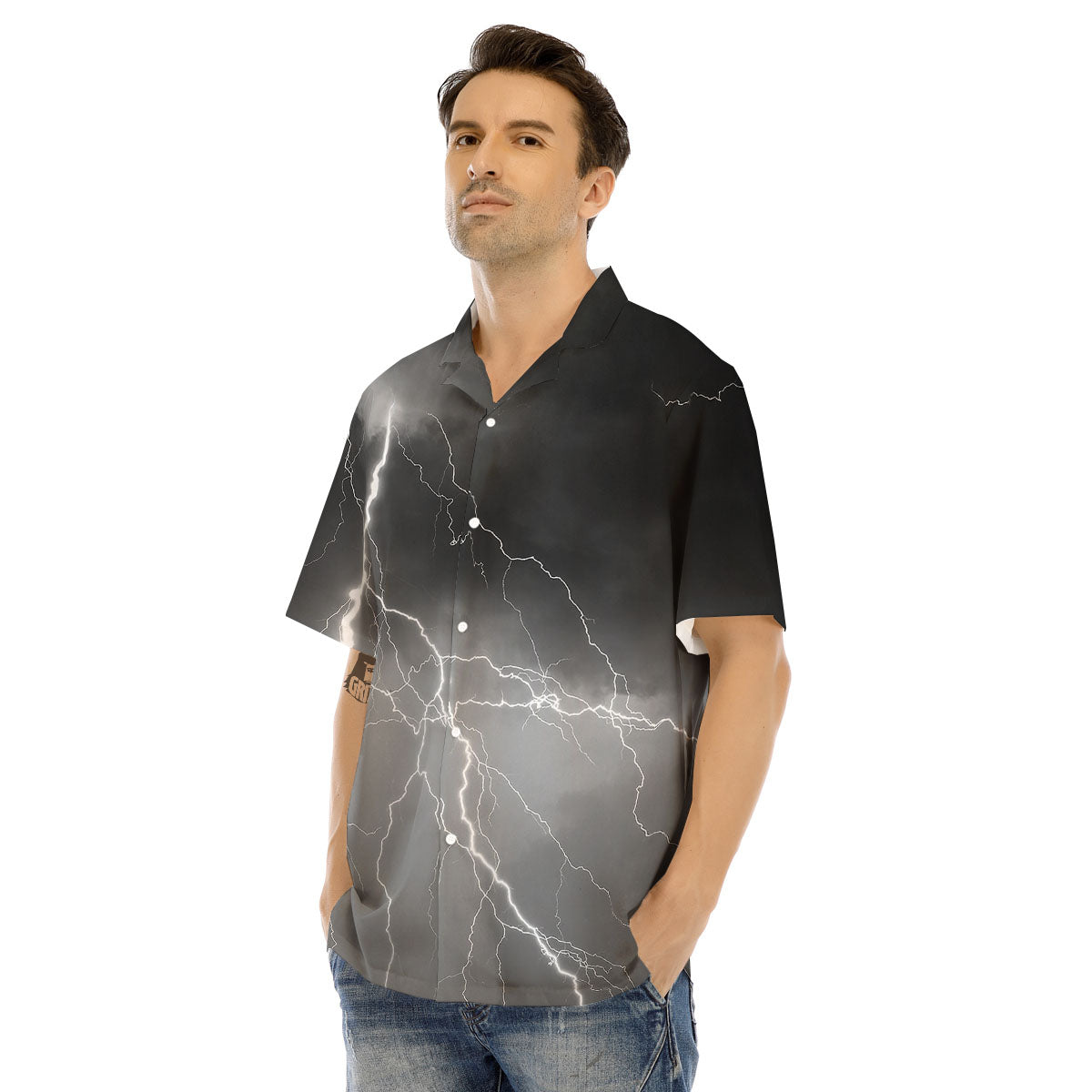 Lightning White Print Men's Hawaiian Shirt-grizzshop