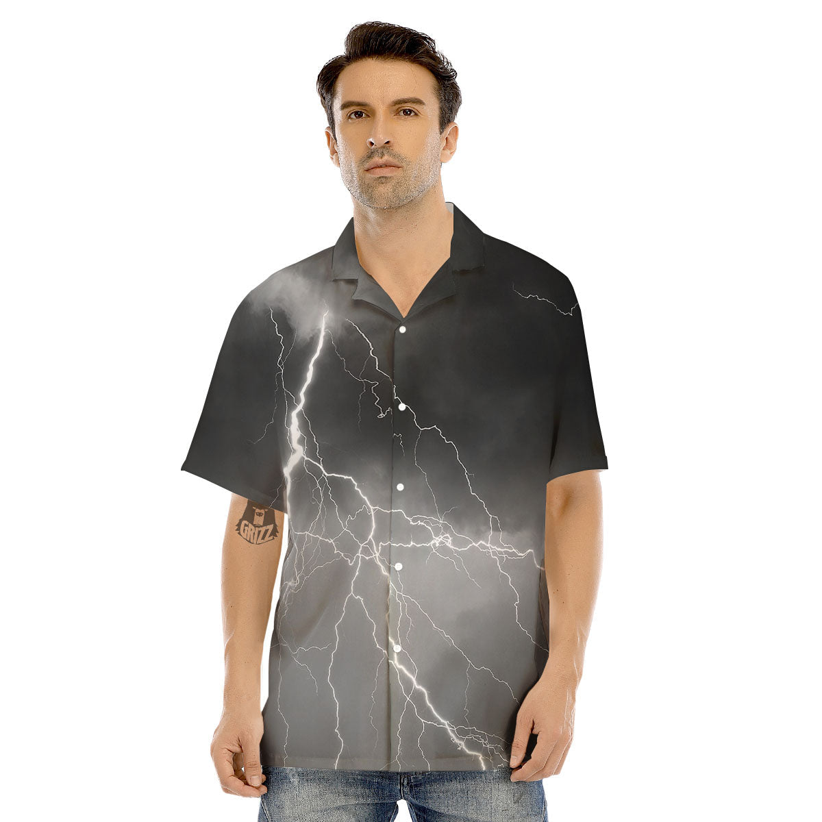 Lightning White Print Men's Hawaiian Shirt-grizzshop