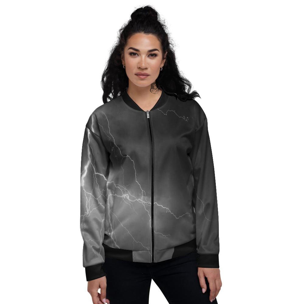 Lightning White Print Women's Bomber Jacket-grizzshop