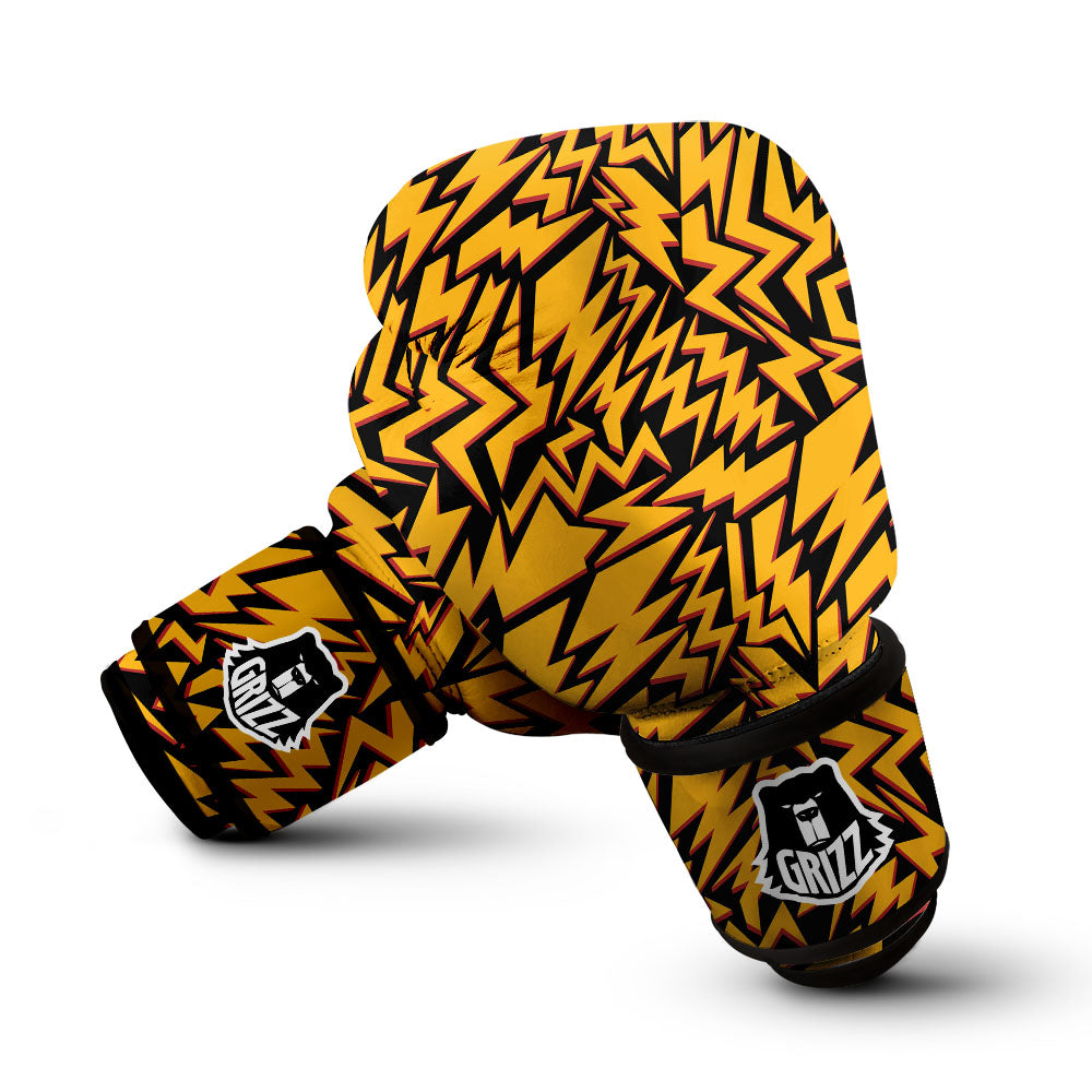 Lightning Yellow And Black Print Pattern Boxing Gloves-grizzshop