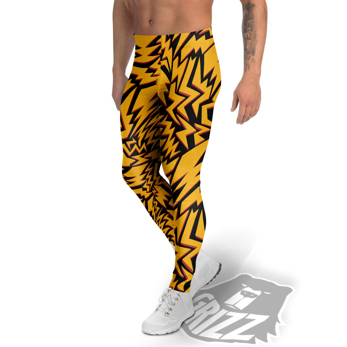 Lightning Yellow And Black Print Pattern Men's Leggings-grizzshop