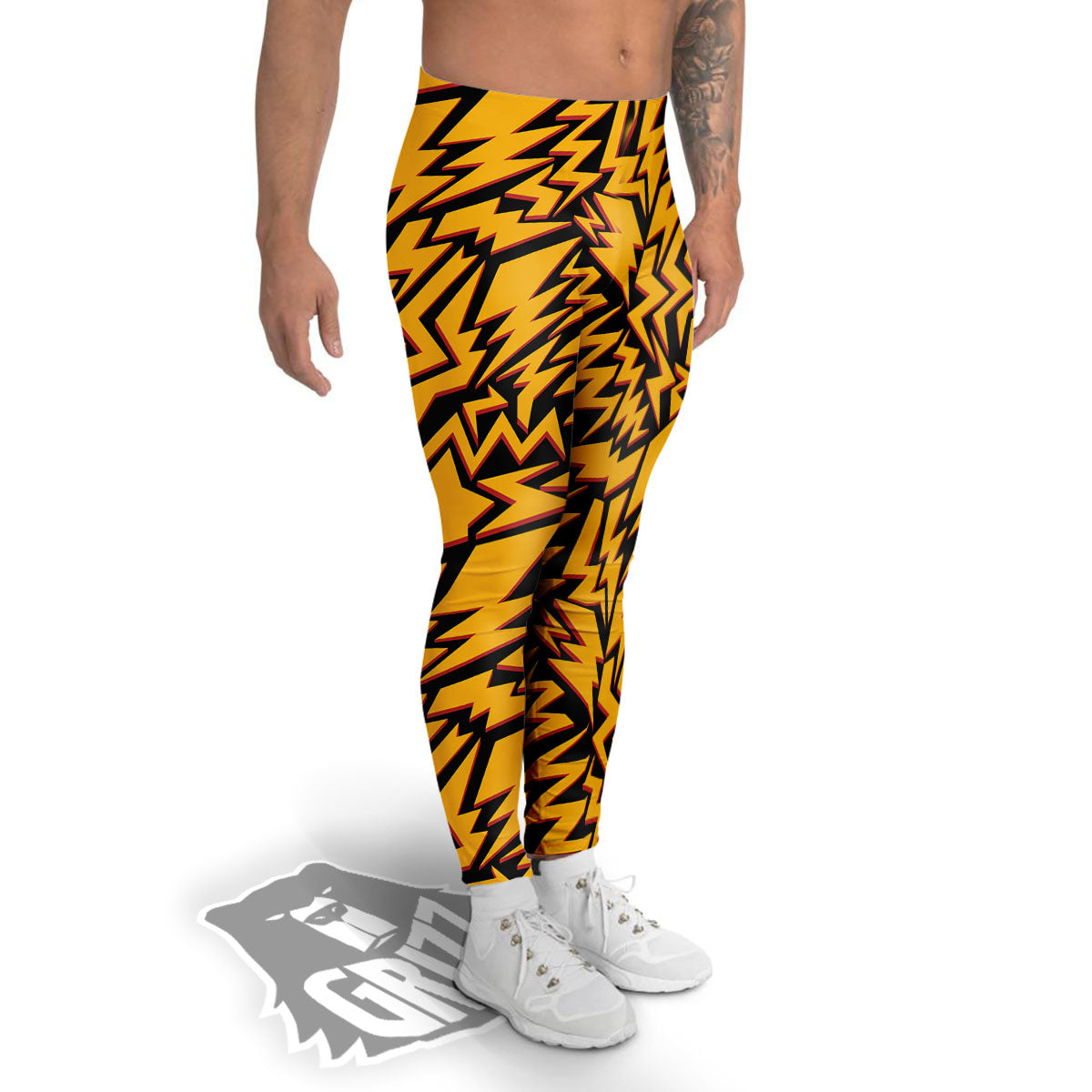 Lightning Yellow And Black Print Pattern Men's Leggings-grizzshop