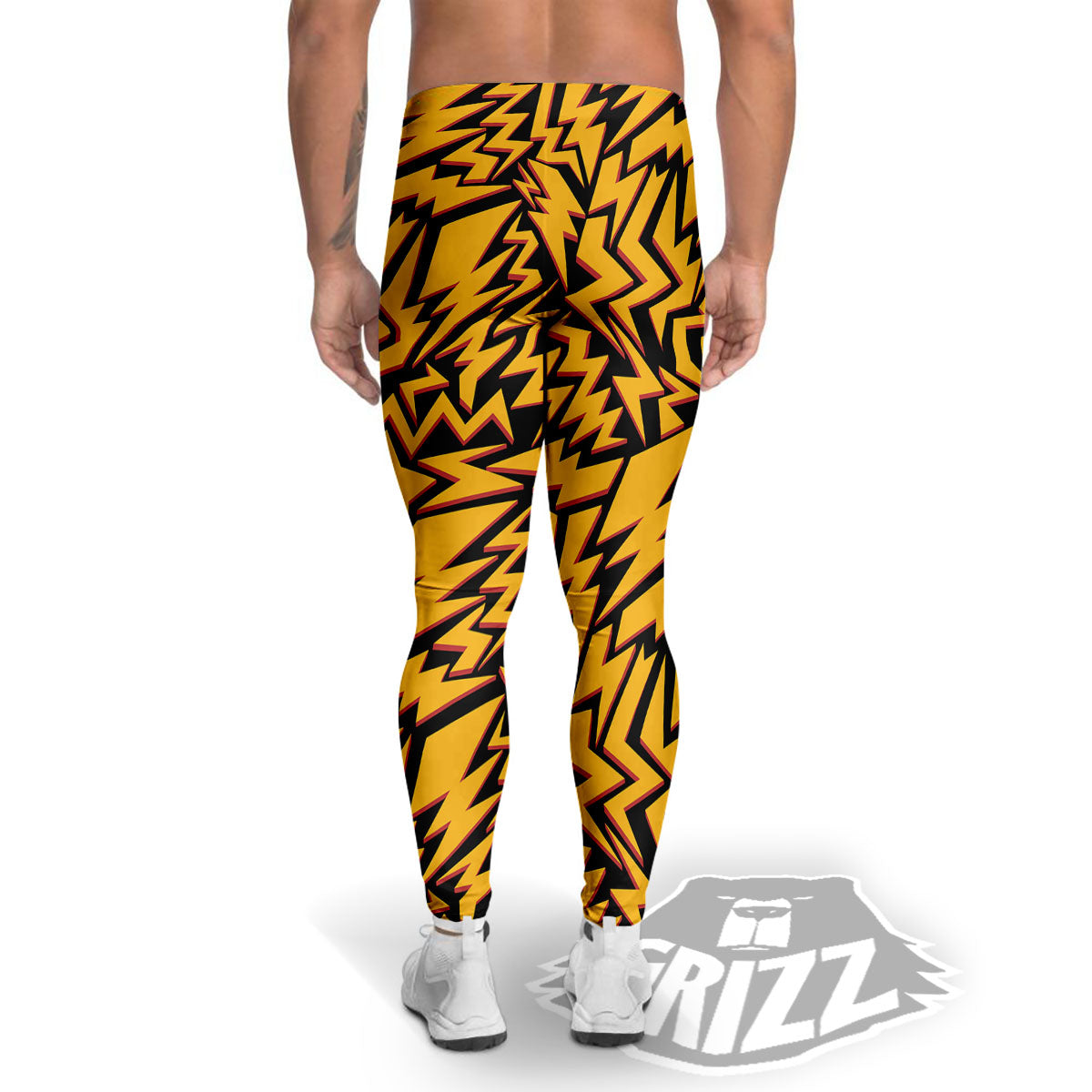 Lightning Yellow And Black Print Pattern Men's Leggings-grizzshop