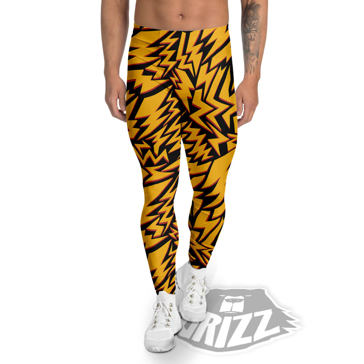 Lightning Yellow And Black Print Pattern Men's Leggings-grizzshop