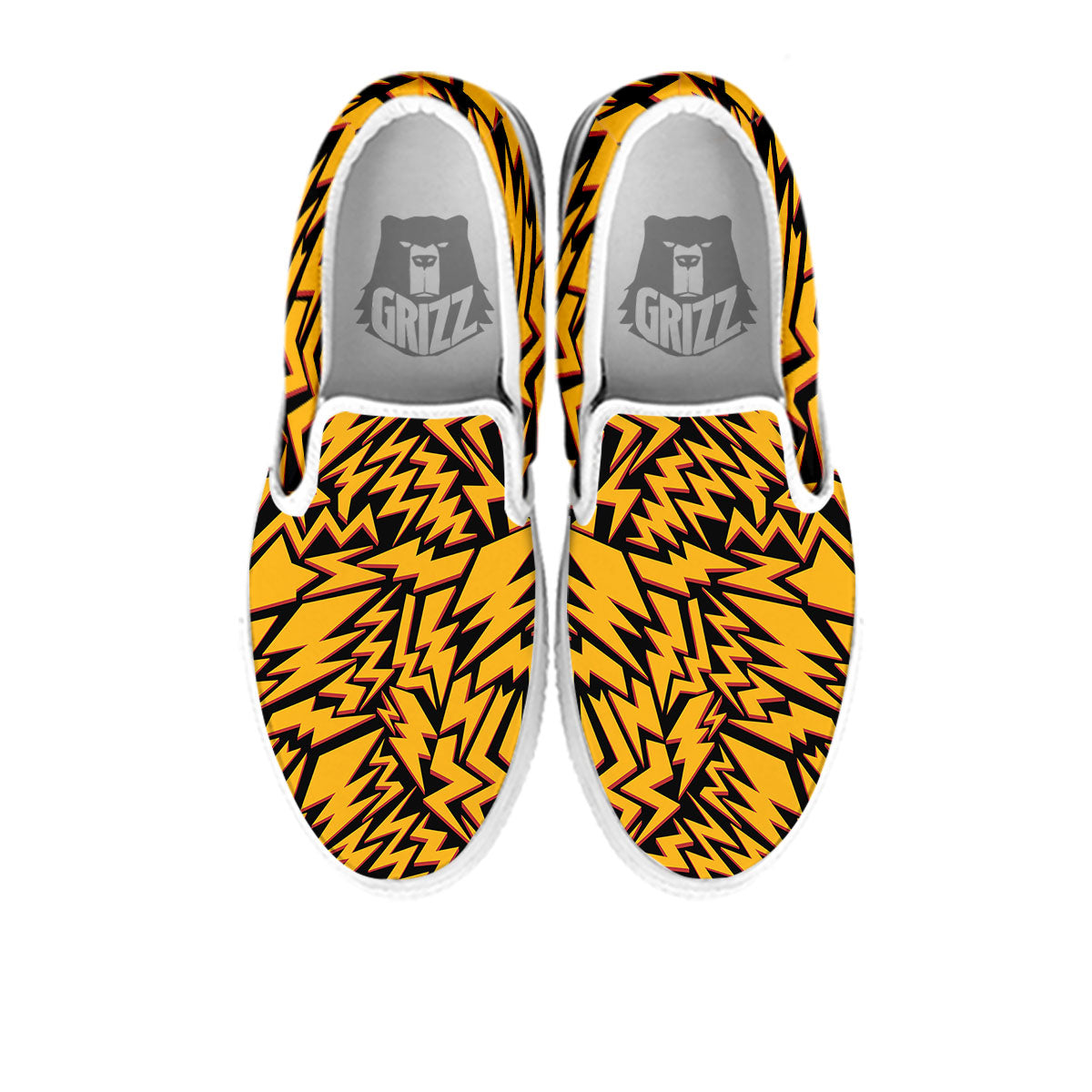 Lightning Yellow And Black Print Pattern White Slip On Shoes-grizzshop