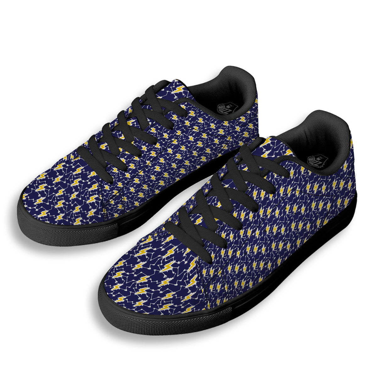 Lightning Yellow And Blue Print Pattern Black Low Top Sneakers-grizzshop