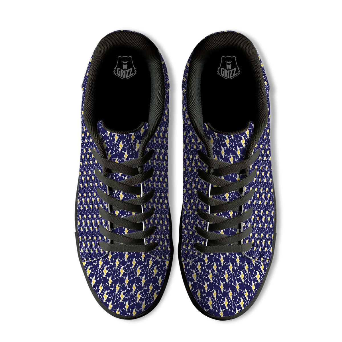 Lightning Yellow And Blue Print Pattern Black Low Top Sneakers-grizzshop