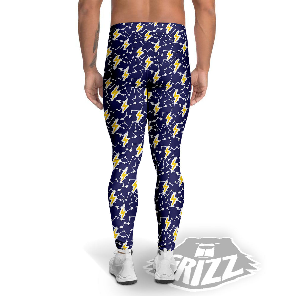 Lightning Yellow And Blue Print Pattern Men's Leggings-grizzshop