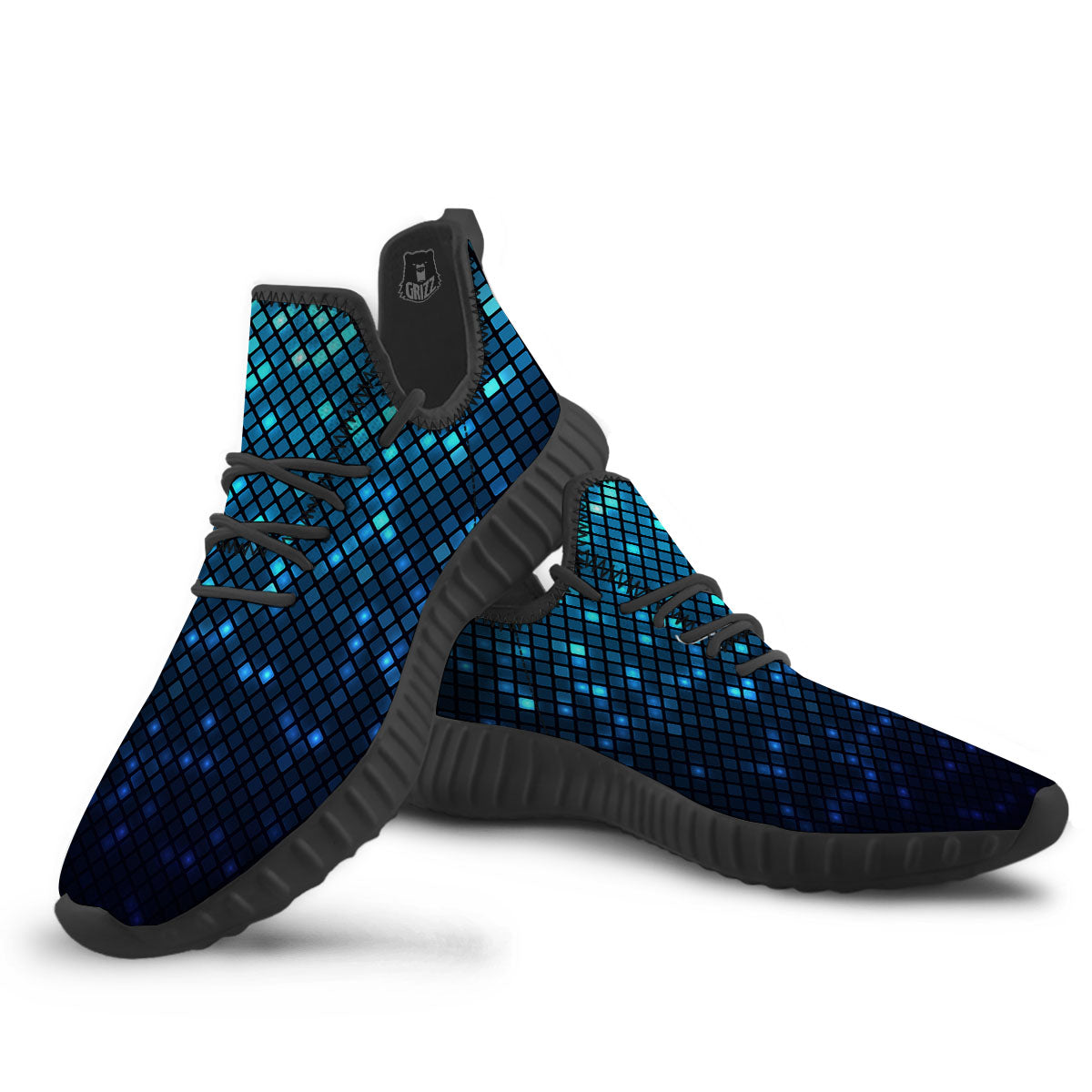 Lights Blue Disco Print Pattern Black Walking Shoes-grizzshop