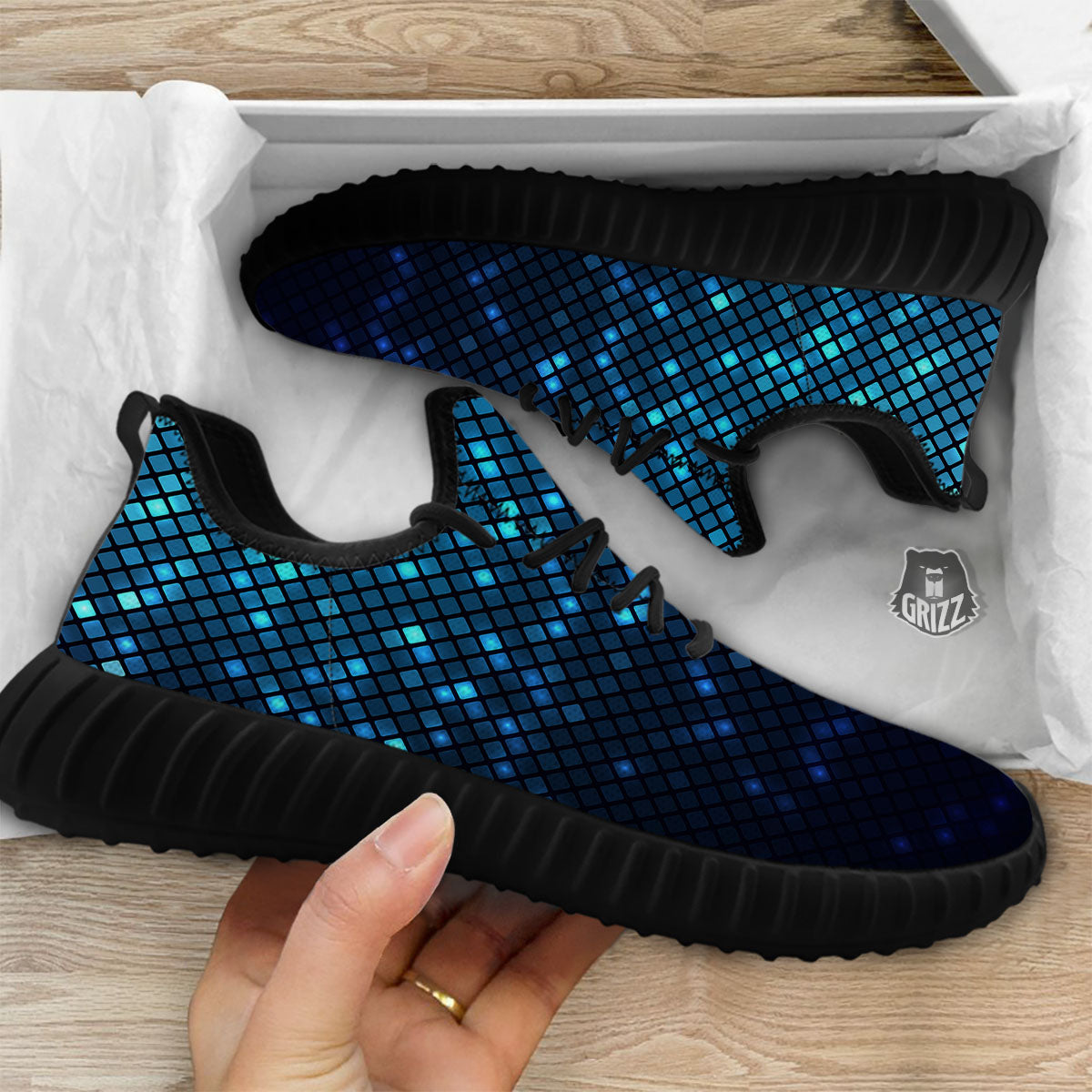 Lights Blue Disco Print Pattern Black Walking Shoes-grizzshop