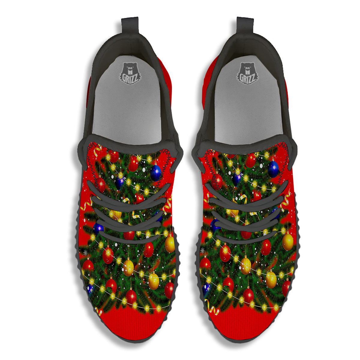 Lights Christmas Tree Print Black Walking Shoes-grizzshop