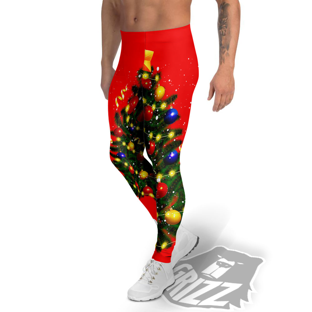 Lights Christmas Tree Print Men's Leggings-grizzshop