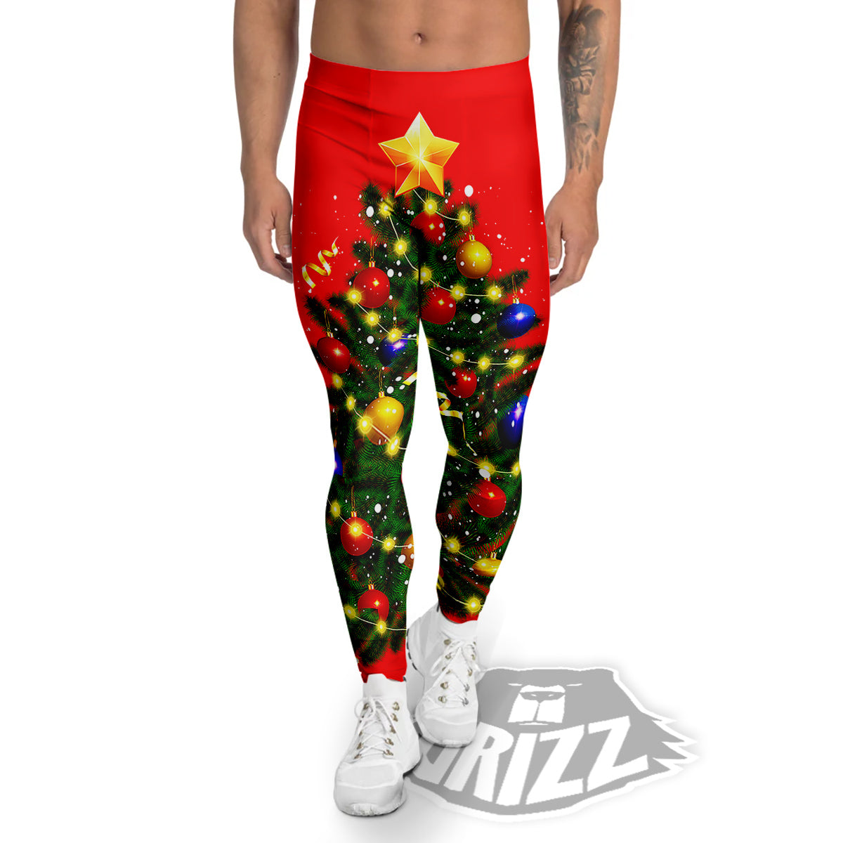 Lights Christmas Tree Print Men's Leggings-grizzshop