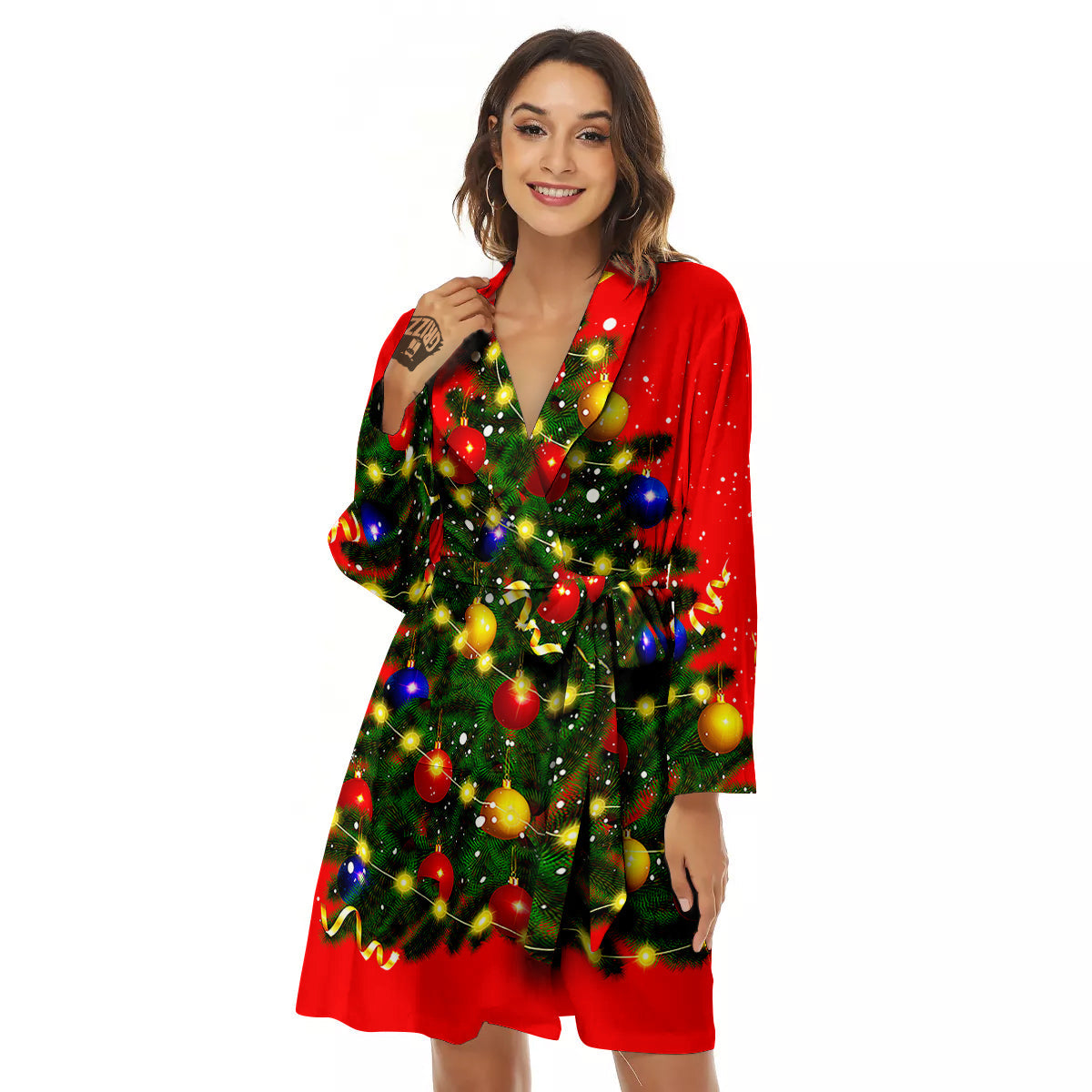 Lights Christmas Tree Print Women's Robe-grizzshop