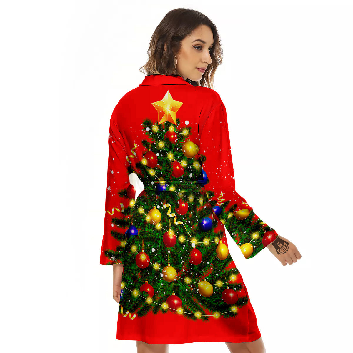 Lights Christmas Tree Print Women's Robe-grizzshop