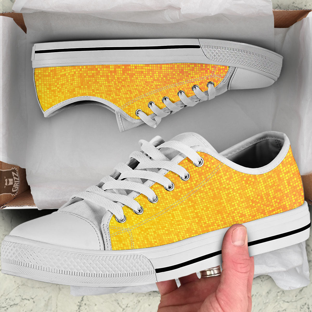 Lights Disco Yellow Print Pattern White Low Top Shoes-grizzshop