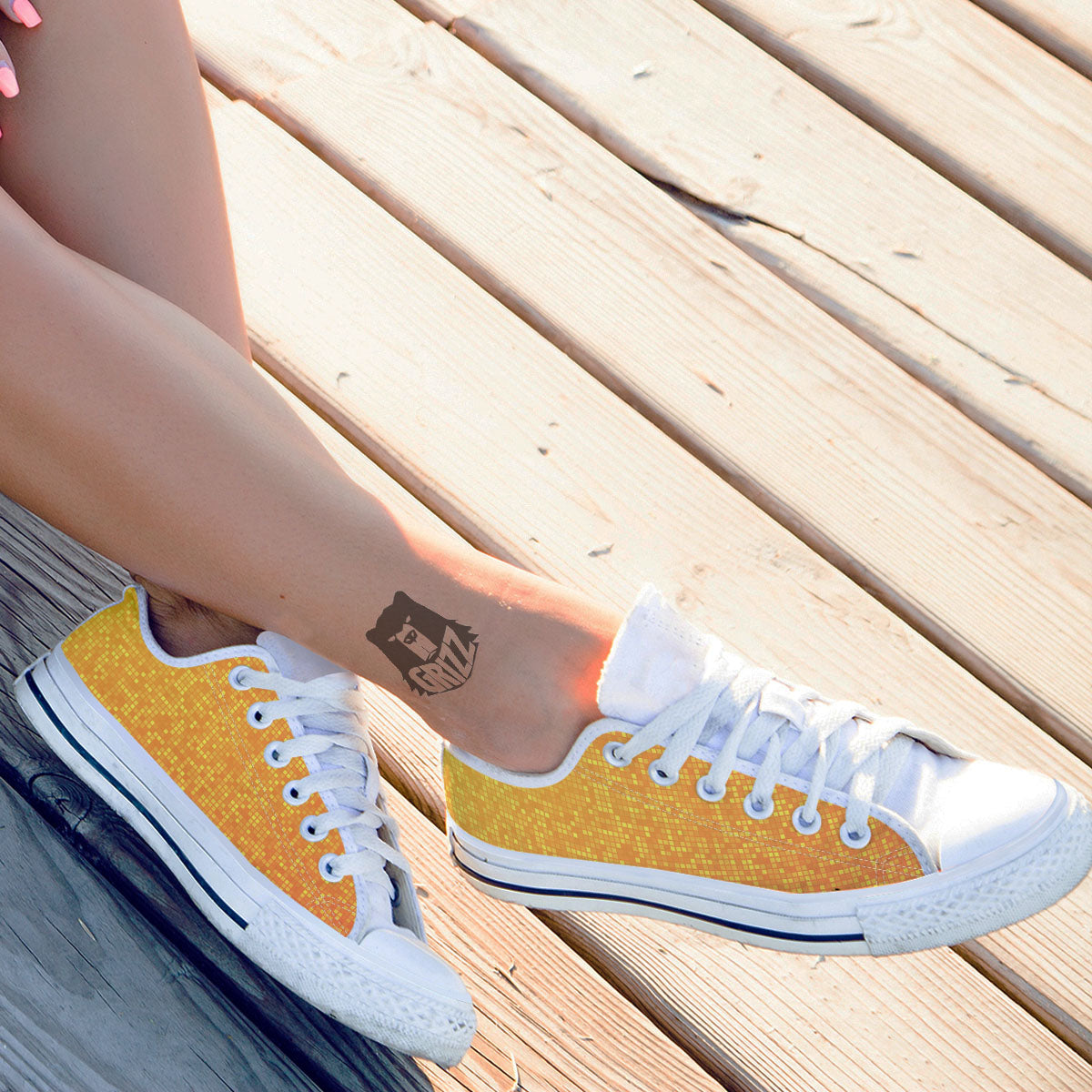 Lights Disco Yellow Print Pattern White Low Top Shoes-grizzshop