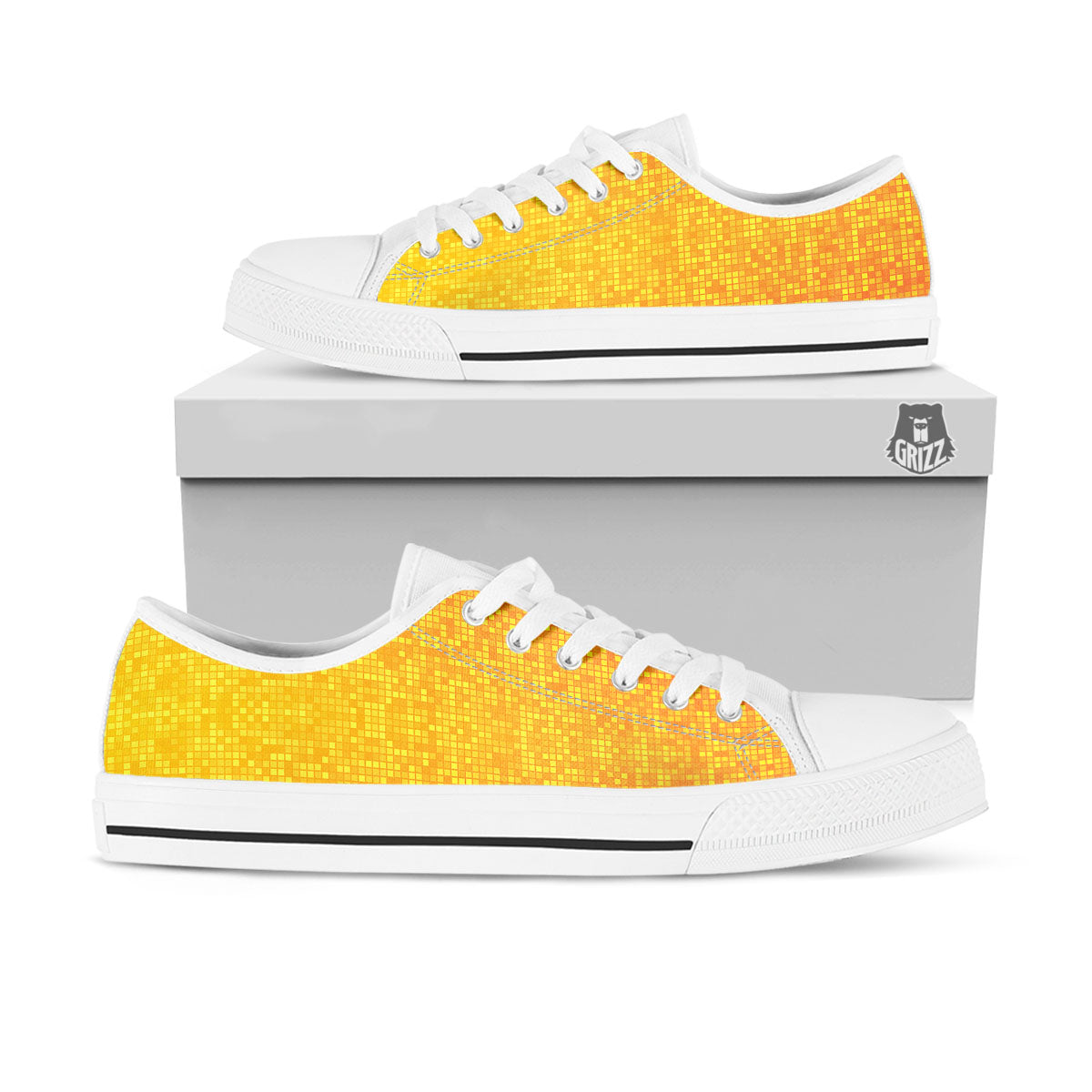 Lights Disco Yellow Print Pattern White Low Top Shoes-grizzshop