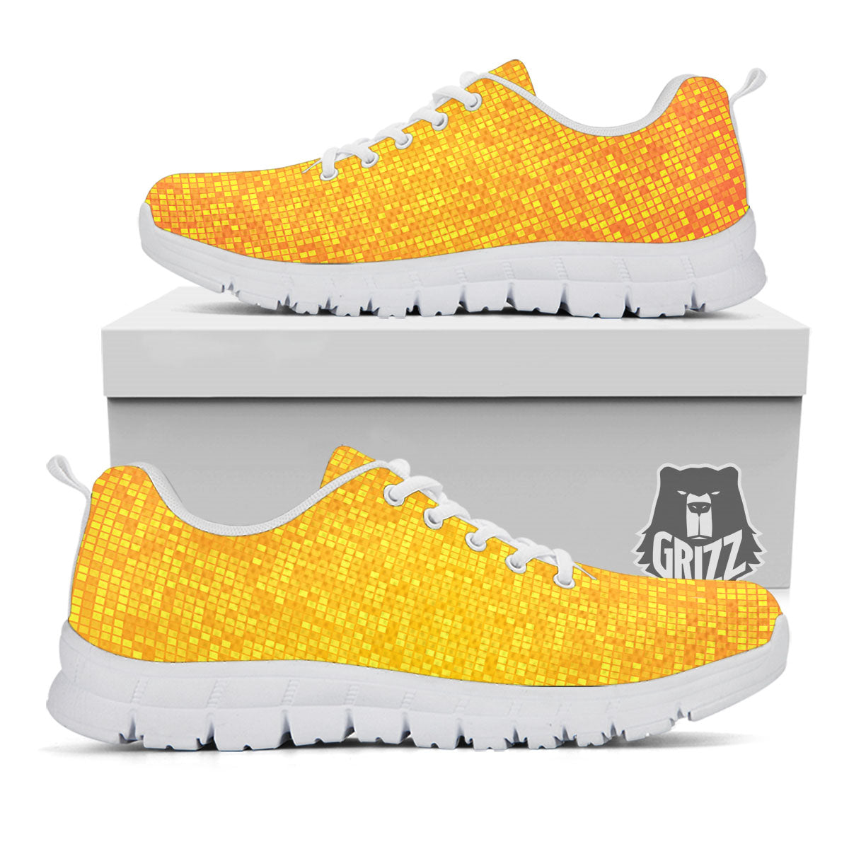Lights Disco Yellow Print Pattern White Sneaker-grizzshop