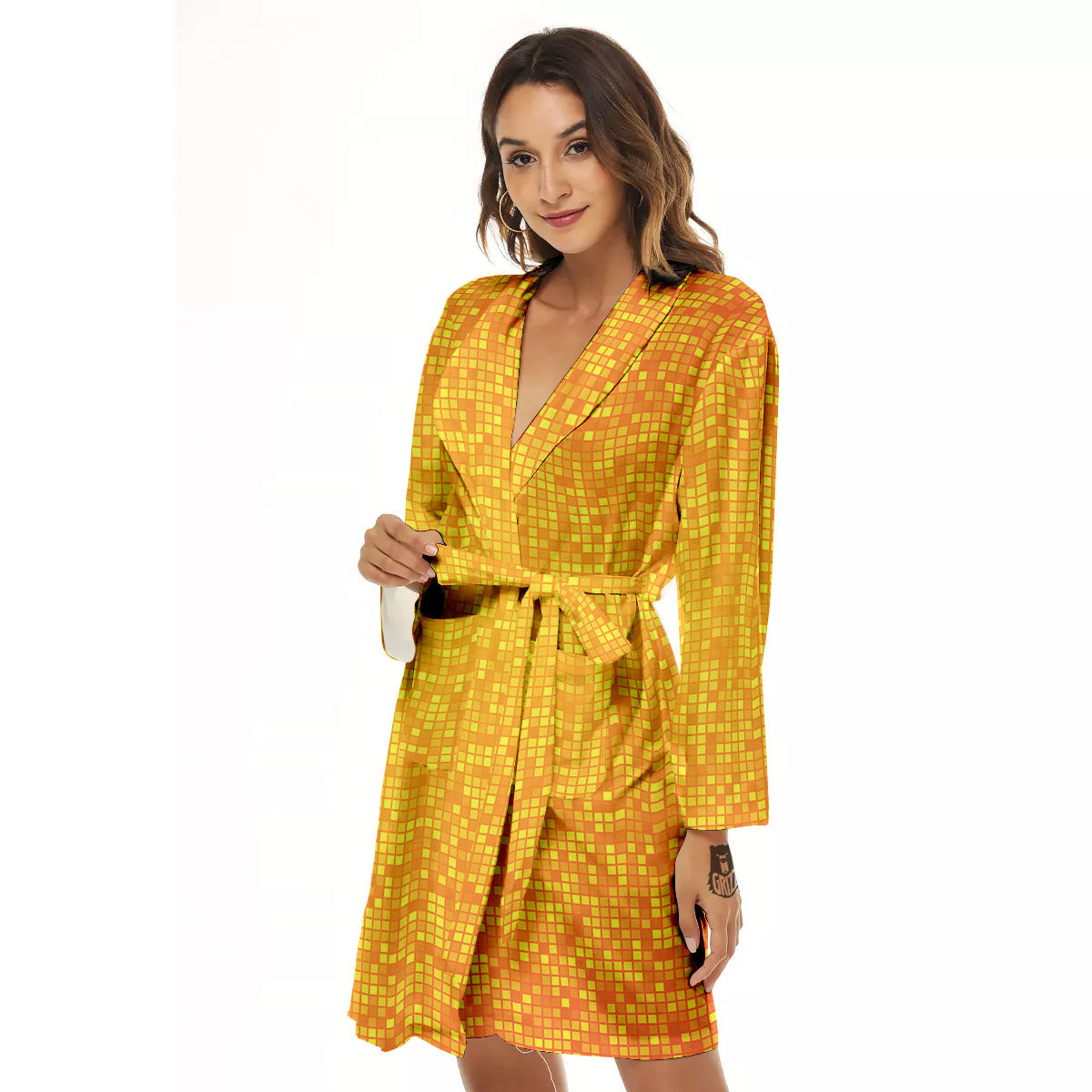 Lights Disco Yellow Print Pattern Women's Robe-grizzshop