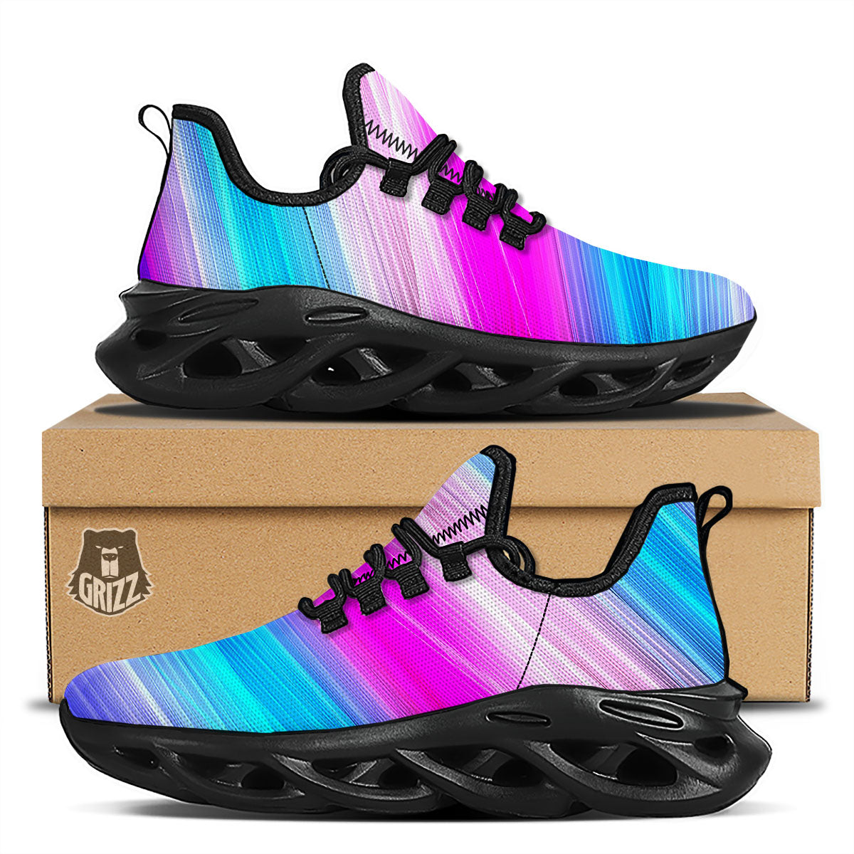 Lights Speed Teal And Pink Print Black Running Shoes-grizzshop