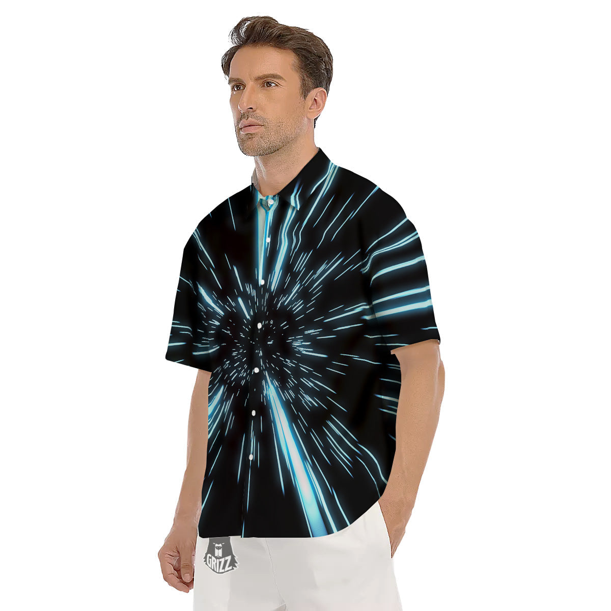 Lightspeed Blue Print Men's Short Sleeve Shirts-grizzshop