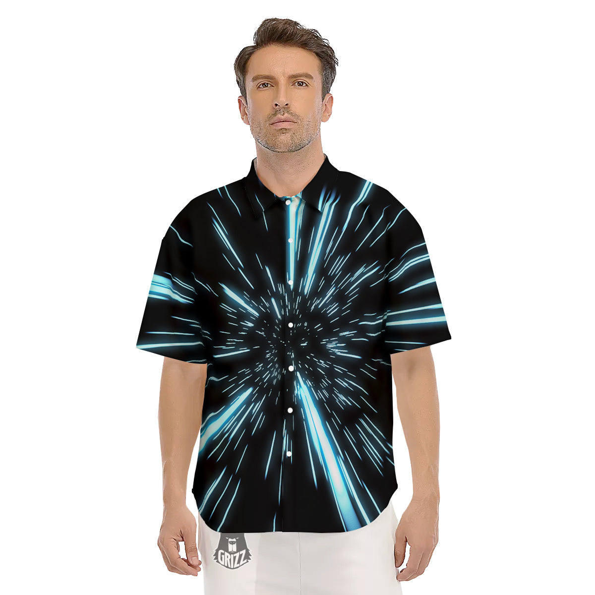 Lightspeed Blue Print Men's Short Sleeve Shirts-grizzshop