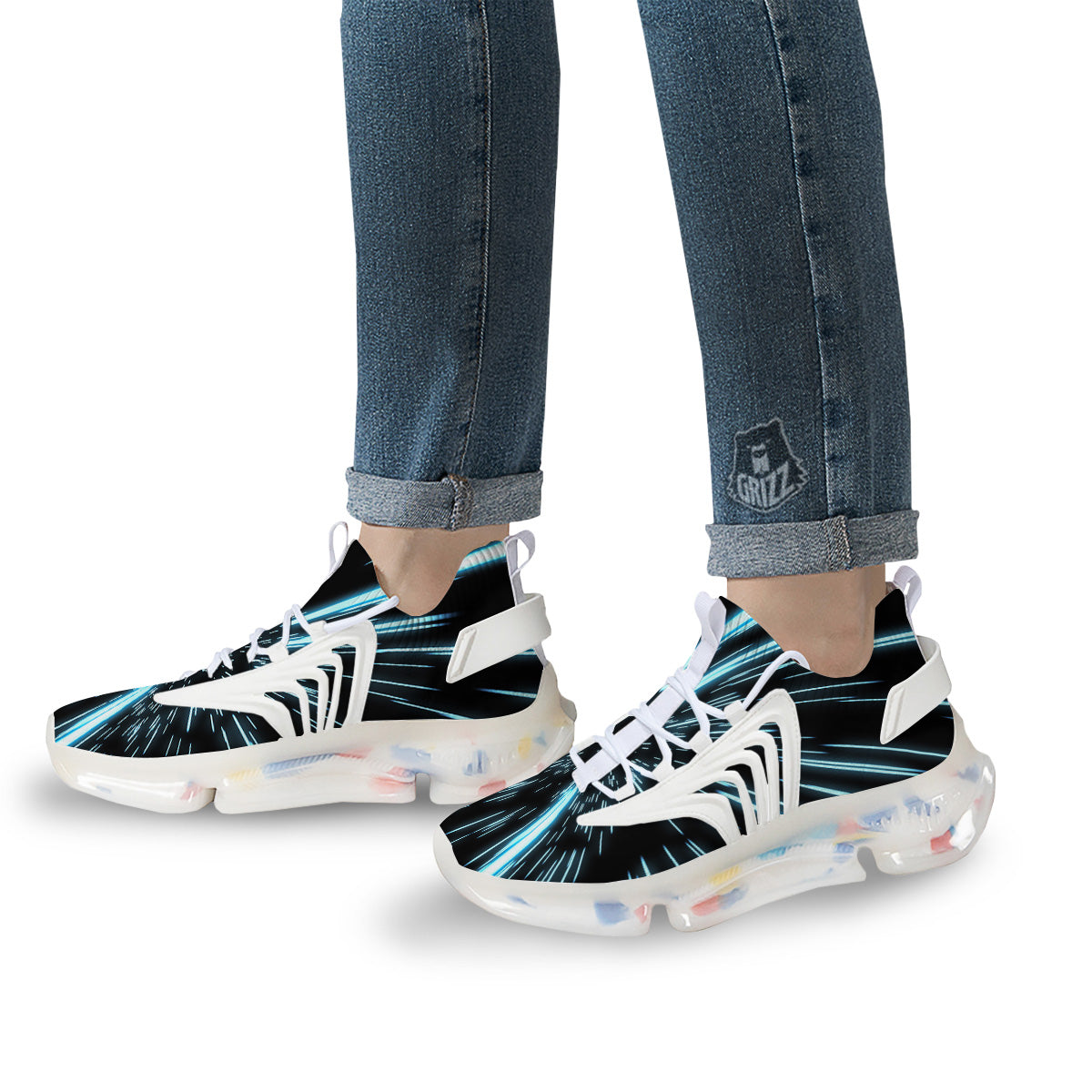 Lightspeed Blue Print White Gym Shoes-grizzshop